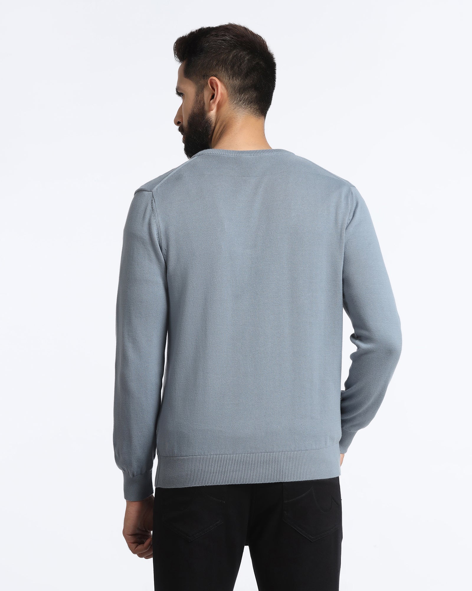 Blue V-Neck Solid Sweatshirt - Vneckter