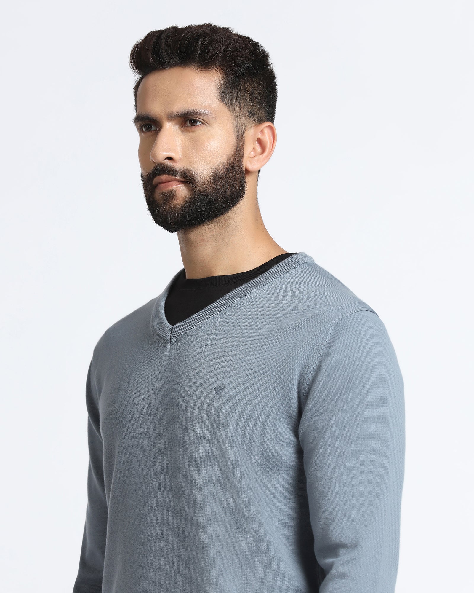 Blue V-Neck Solid Sweatshirt - Vneckter