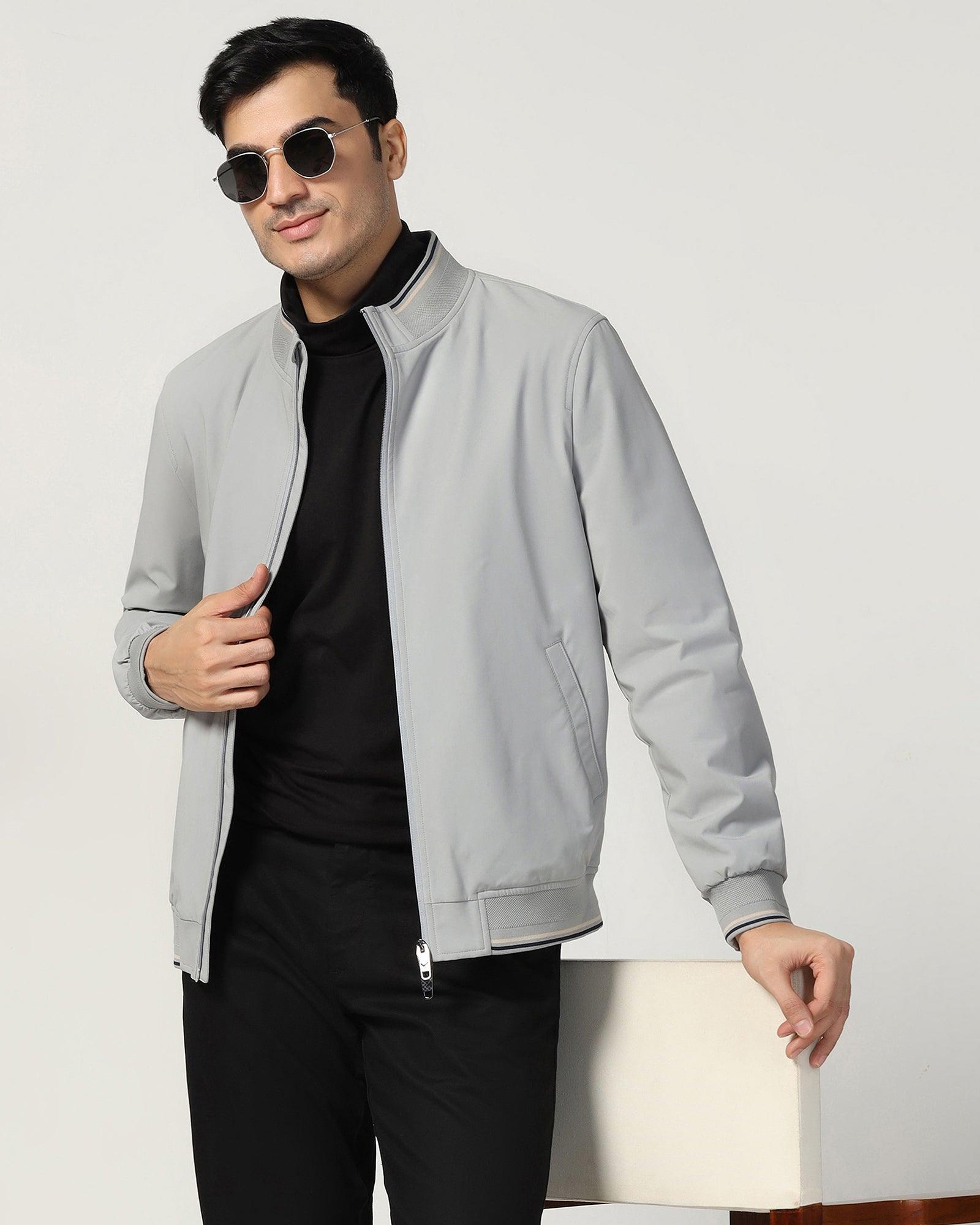 Bomber Grey Solid Zipper Jacket - Cornell