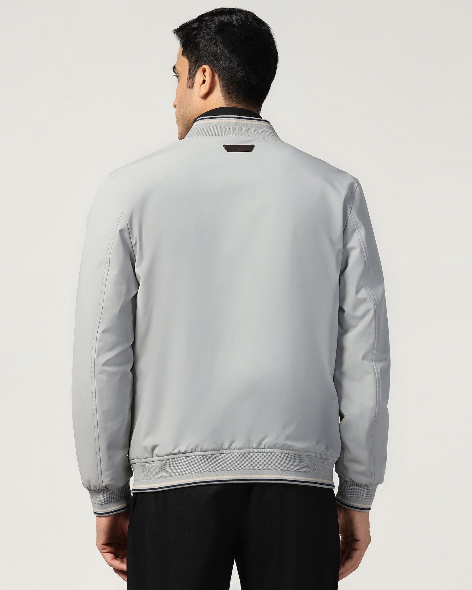 Bomber Grey Solid Zipper Jacket - Cornell