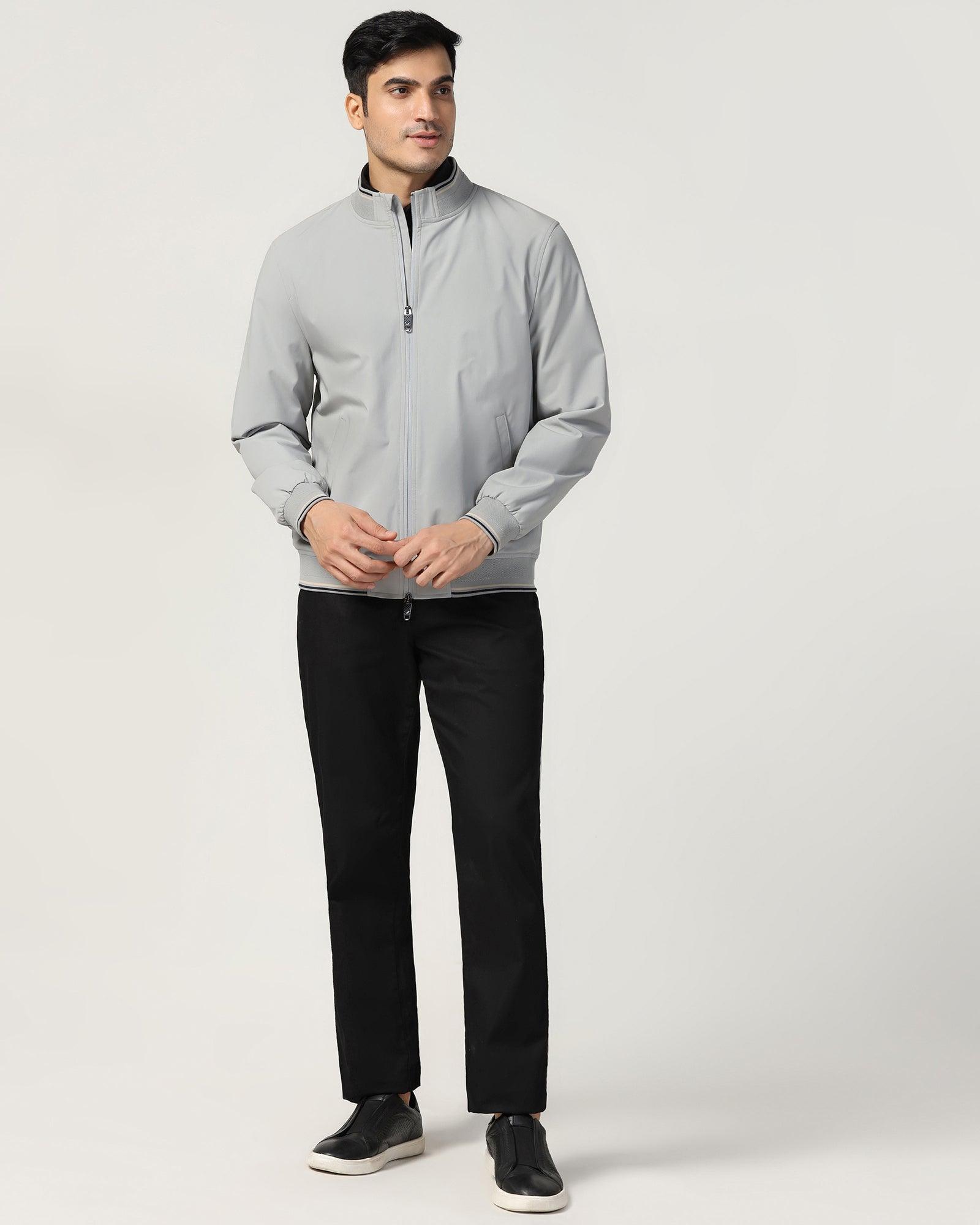 Bomber Grey Solid Zipper Jacket - Cornell