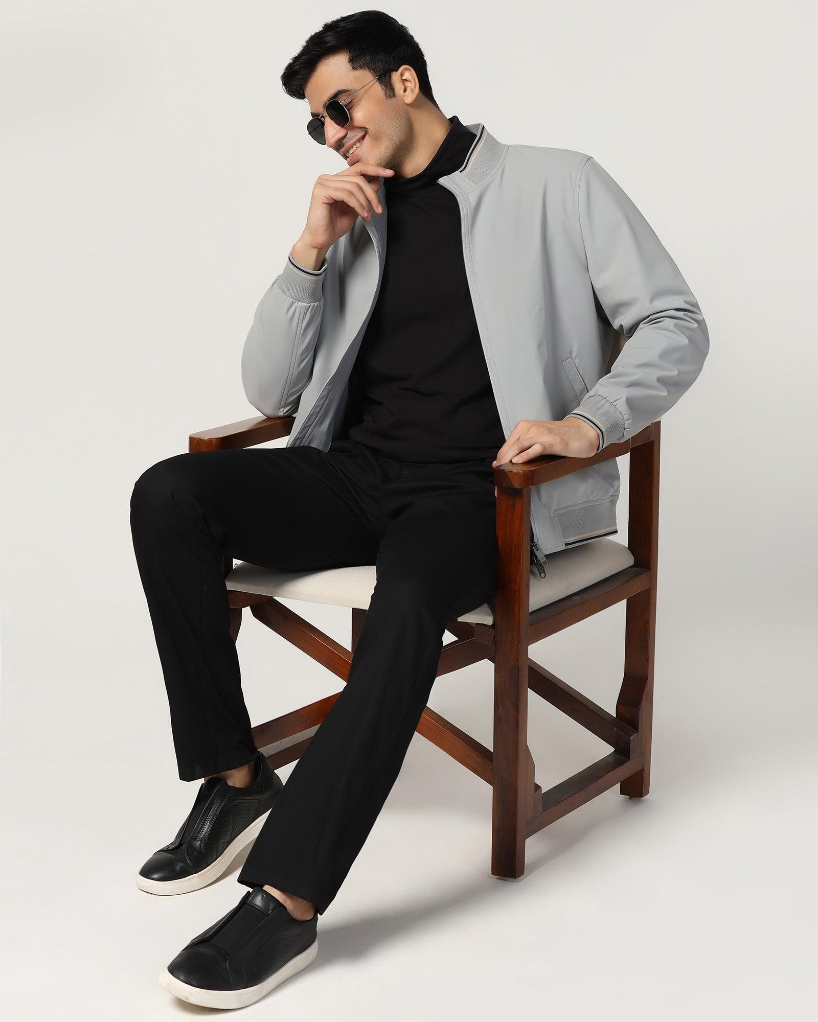 Bomber Grey Solid Zipper Jacket - Cornell