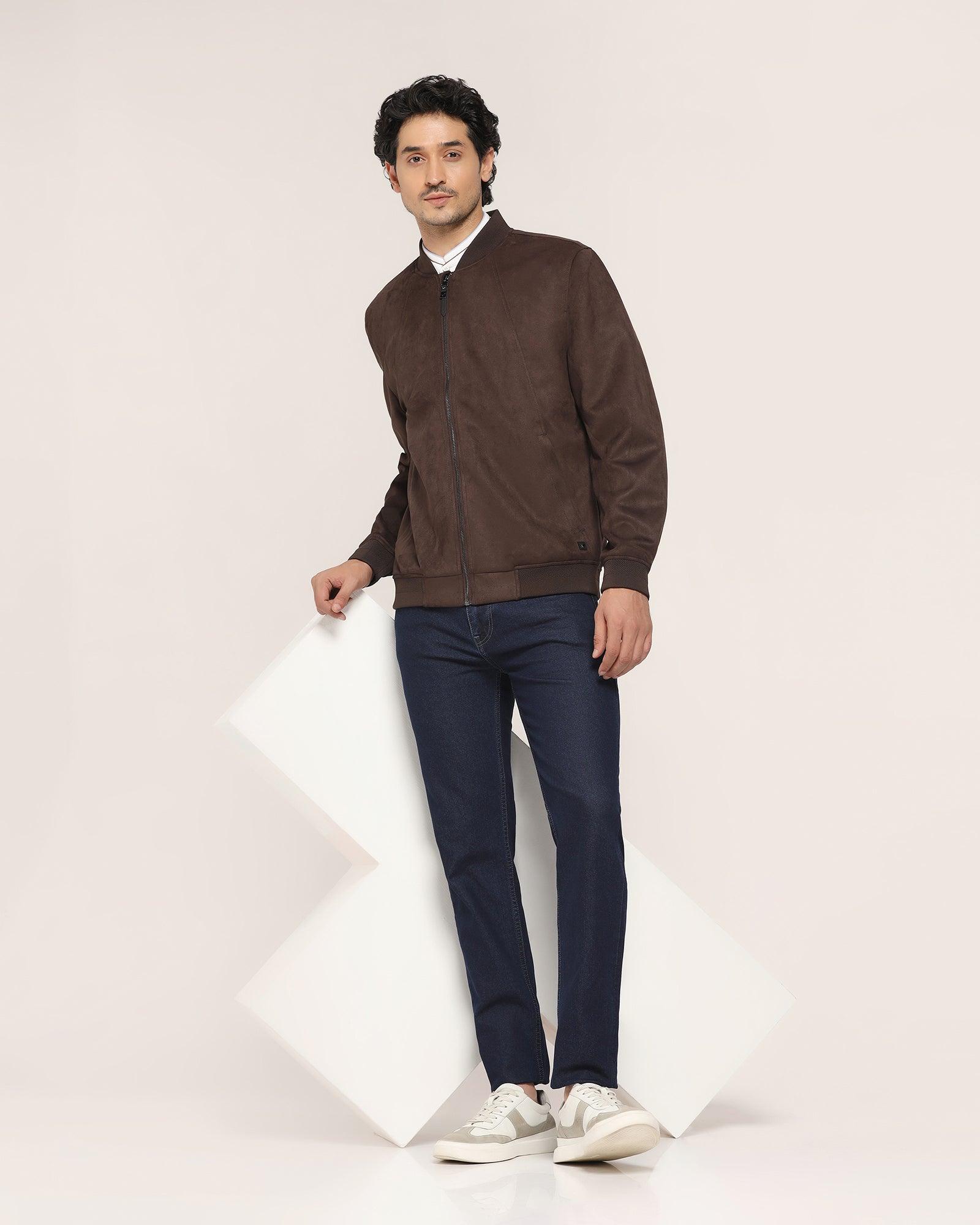 Bomber Coffee Brown Solid Zipper Jacket - Raul - Blackberrys
