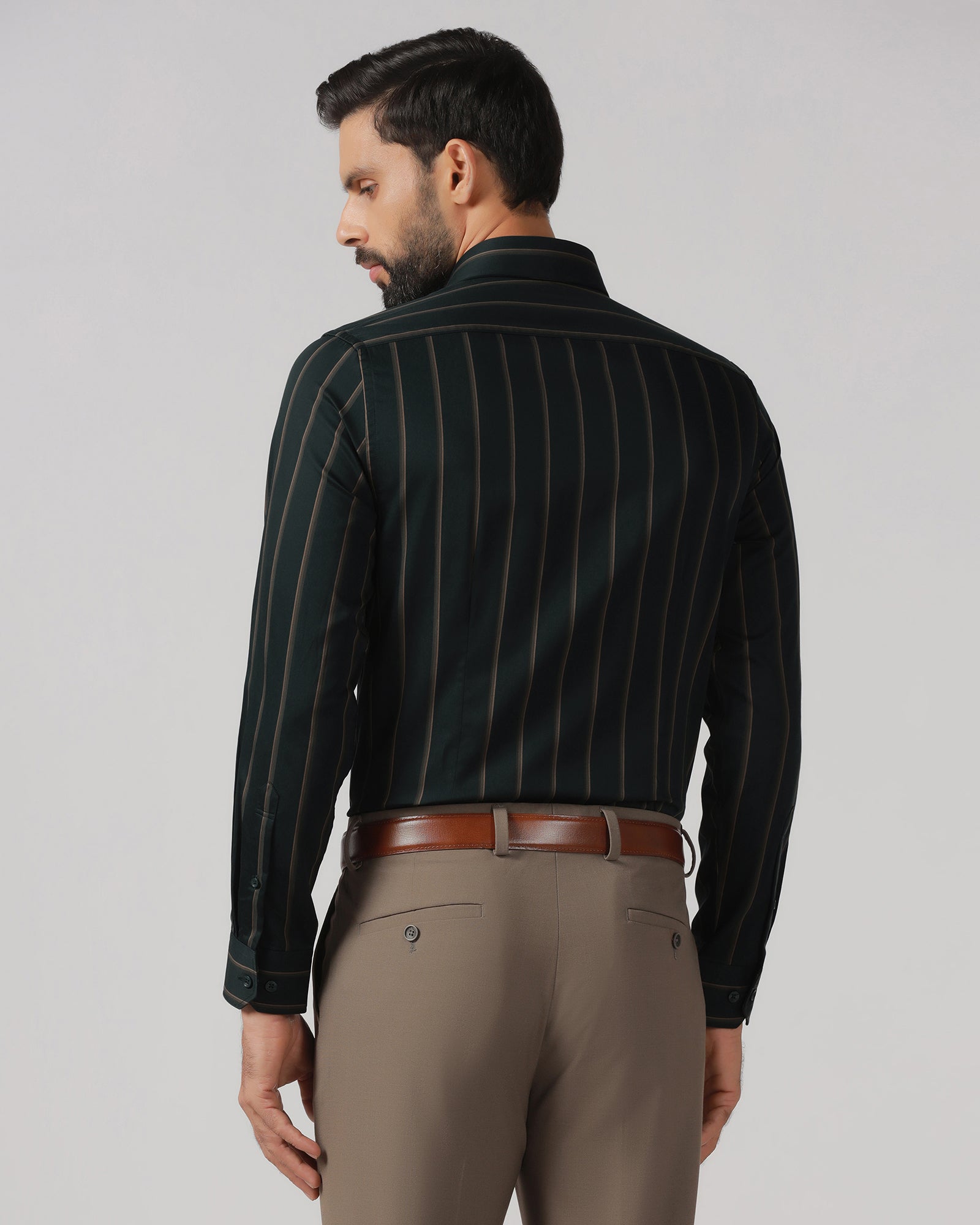 Bottle Green Stripe Shirt - Simon