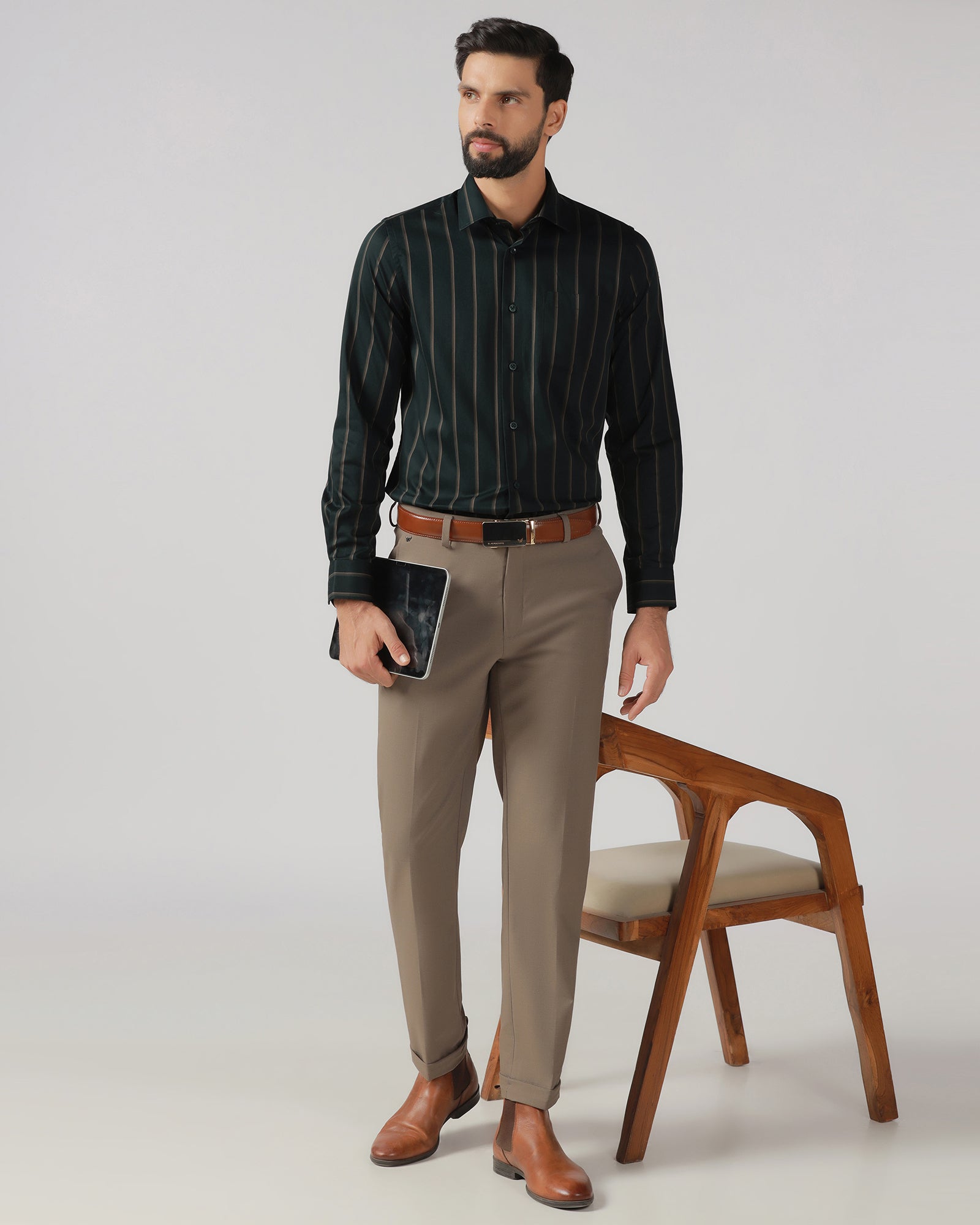 Bottle Green Stripe Shirt - Simon