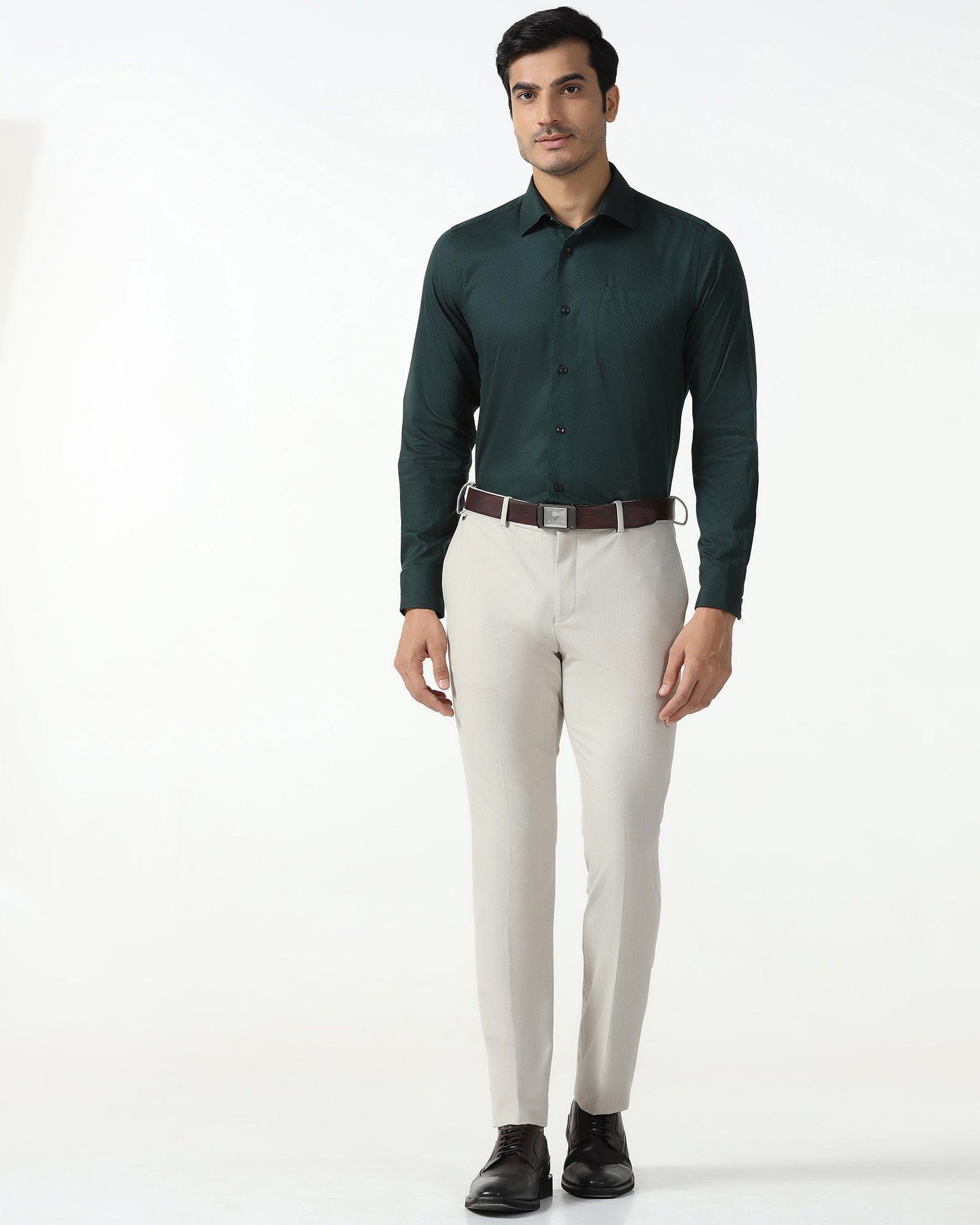 Bottle Green Textured Shirt - Regard
