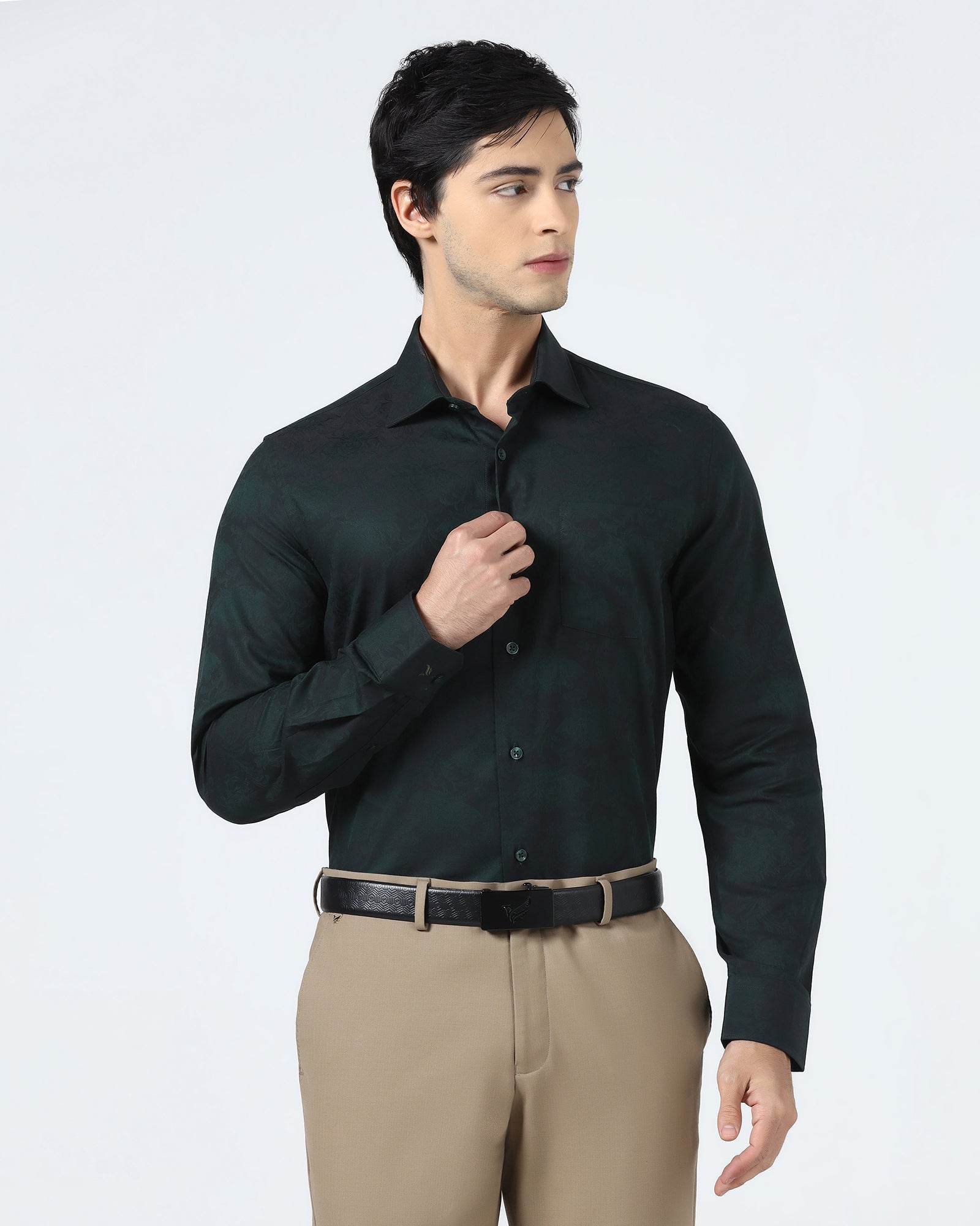 Bottle Green Jacquard Shirt - Wasabi