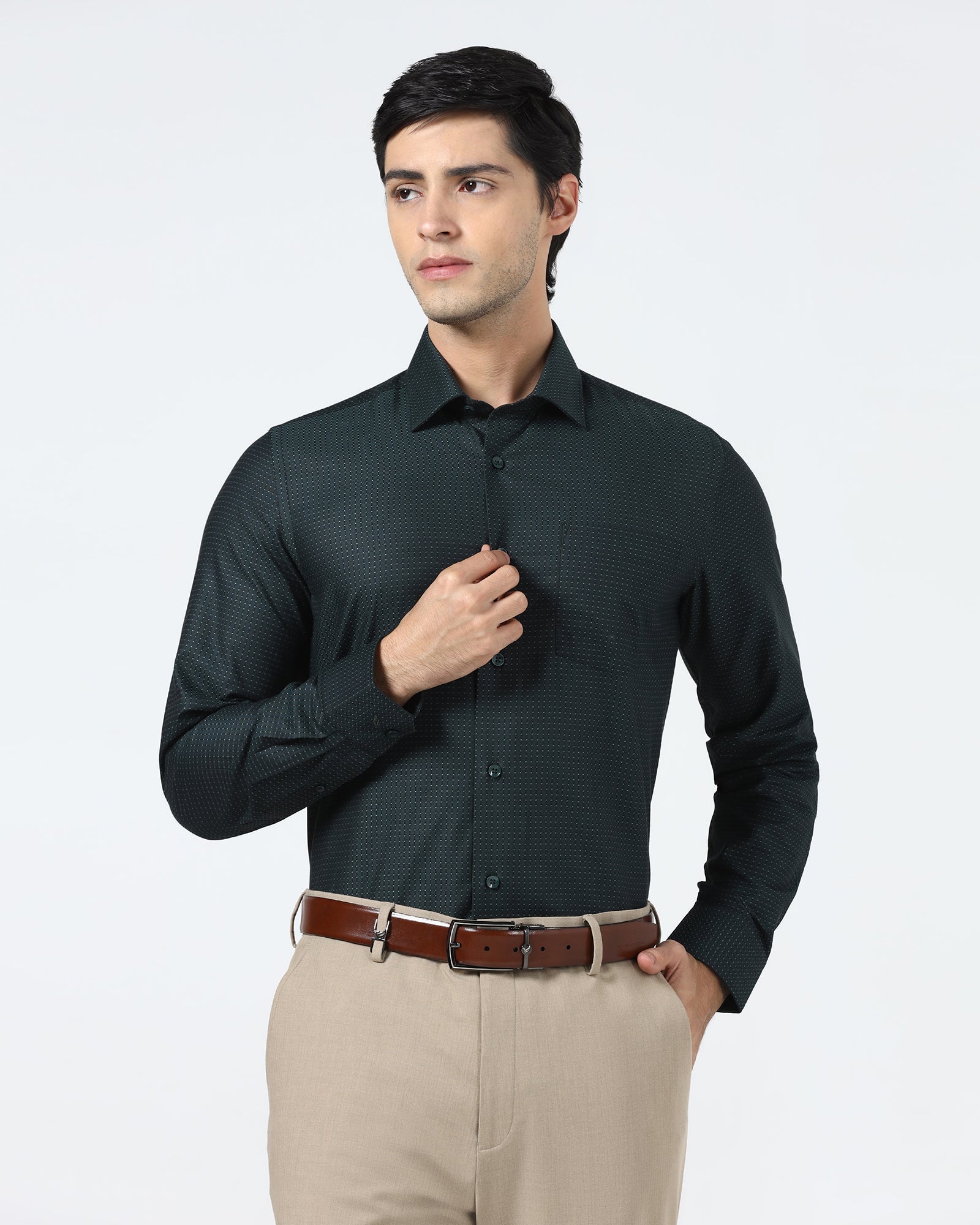 Bottle Green Textured Shirt - Atlas