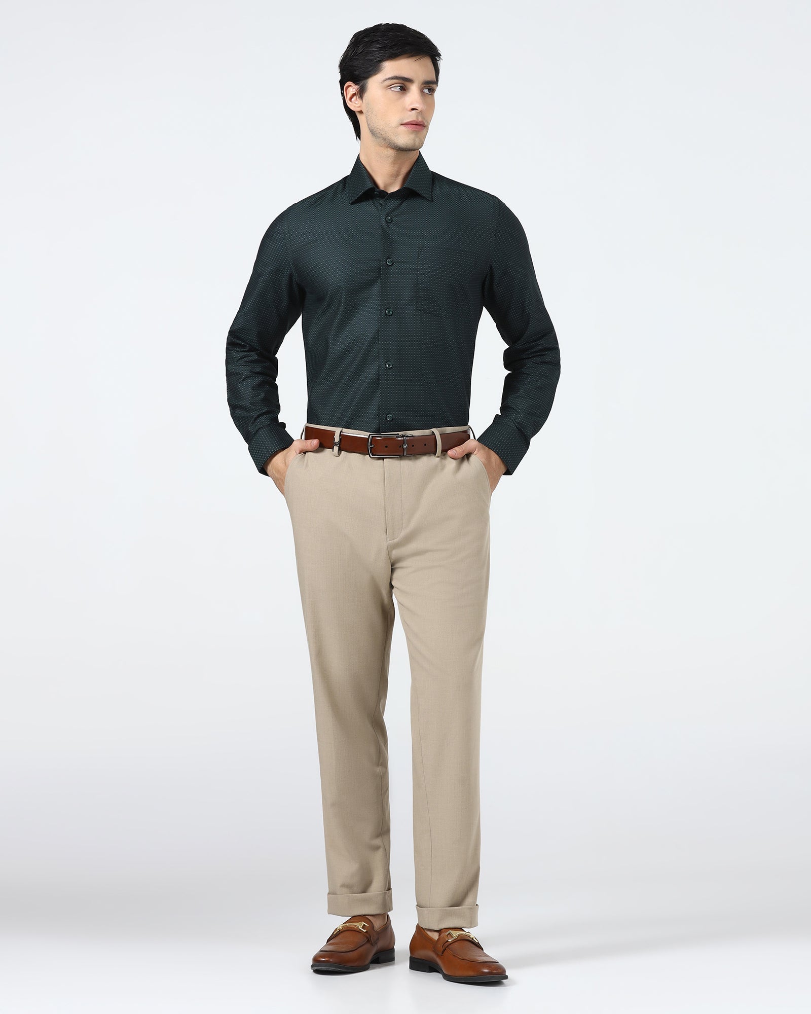 Bottle Green Textured Shirt - Atlas