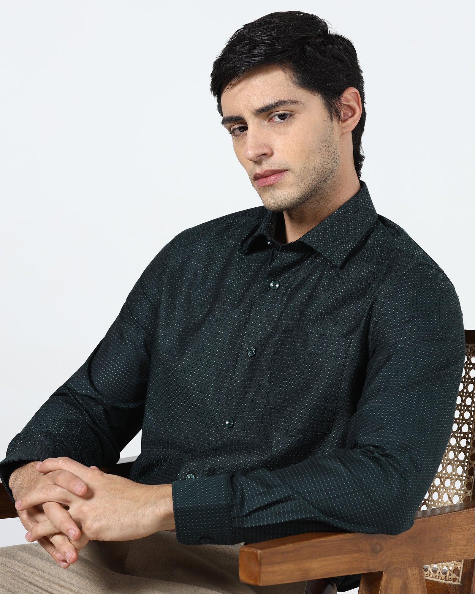 Bottle Green Textured Shirt - Atlas