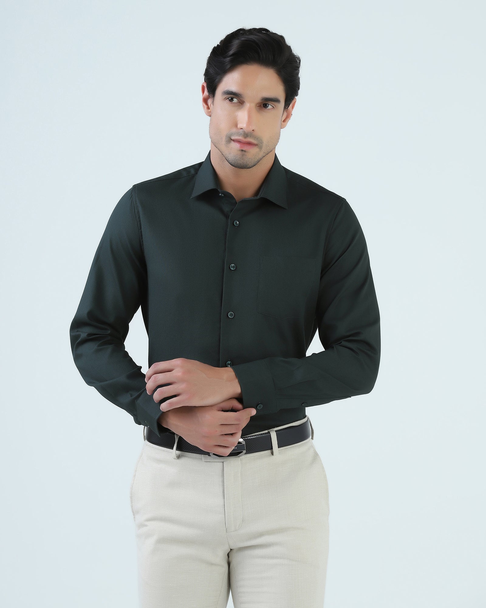 Bottle Green Textured Shirt - Juno