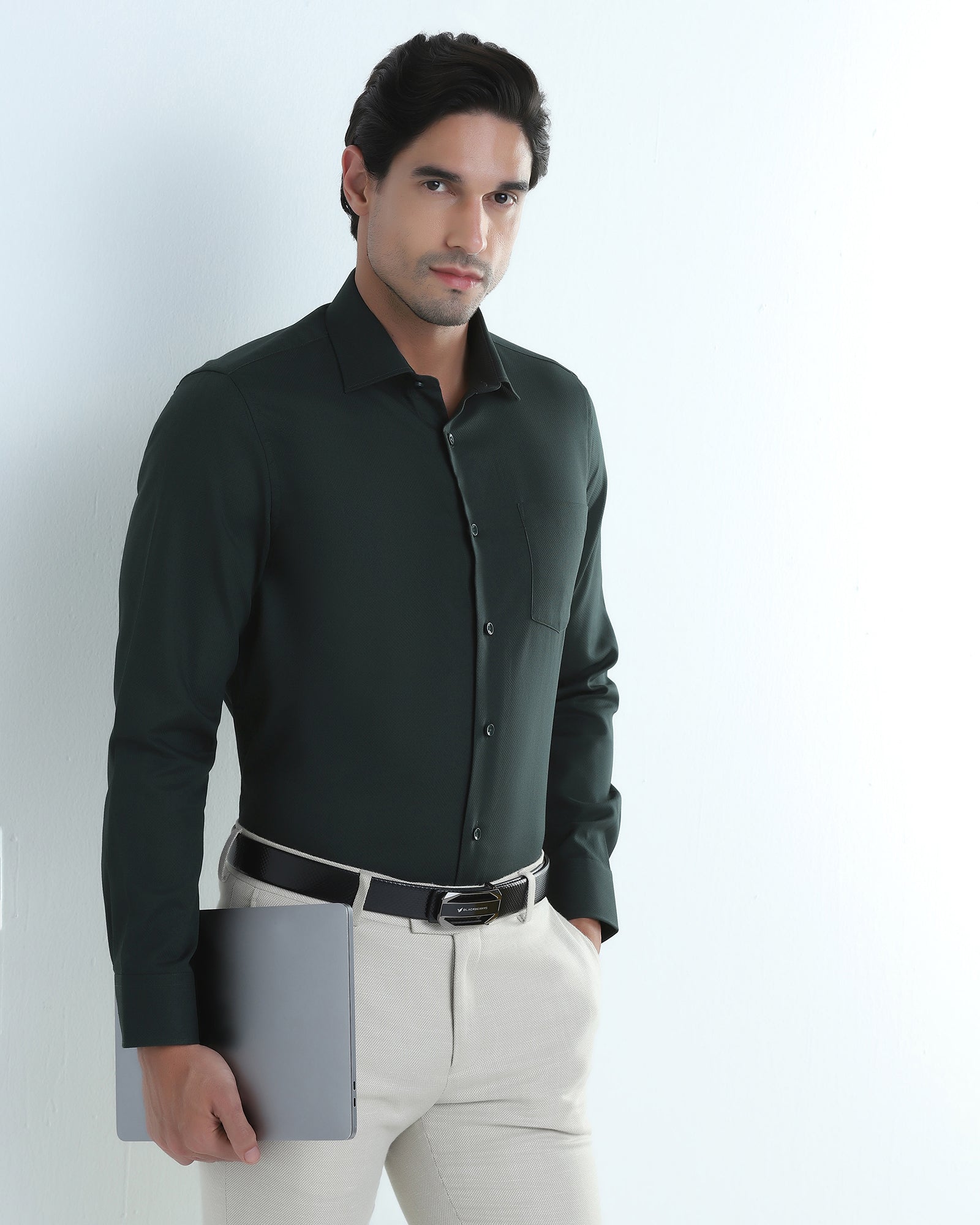 Bottle Green Textured Shirt - Juno