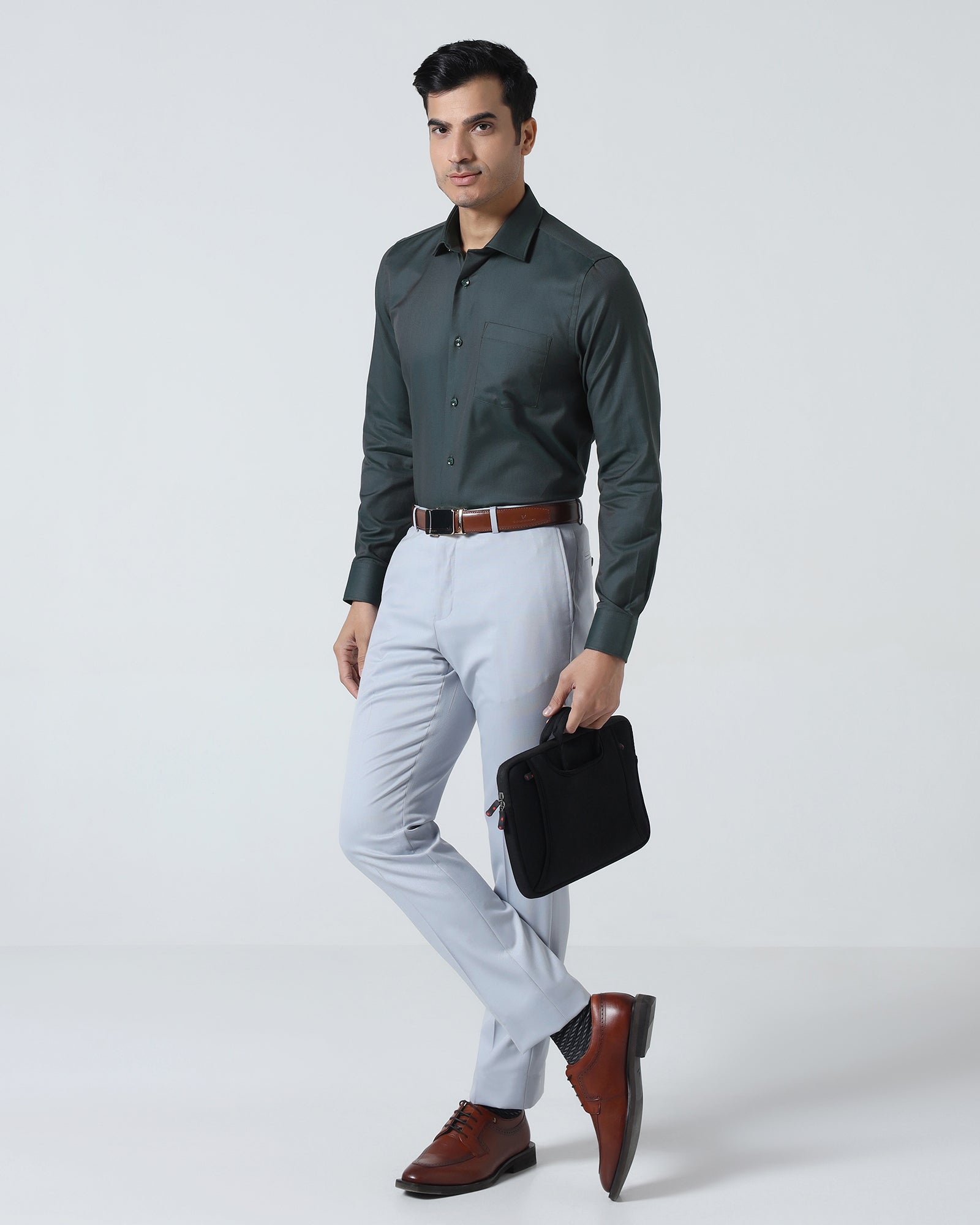 Bottle Green Textured Shirt - Magnus