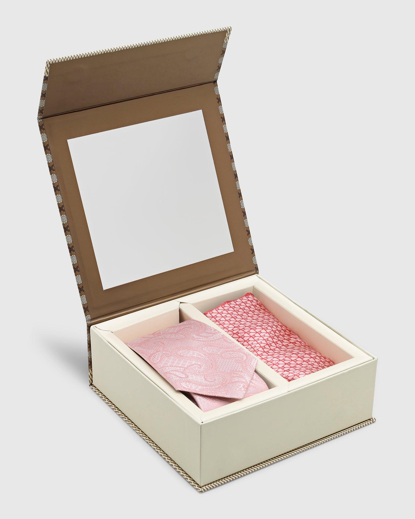 Boxed Combo Printed Tie And Pocket Square In Peach - Tasmani - Blackberrys