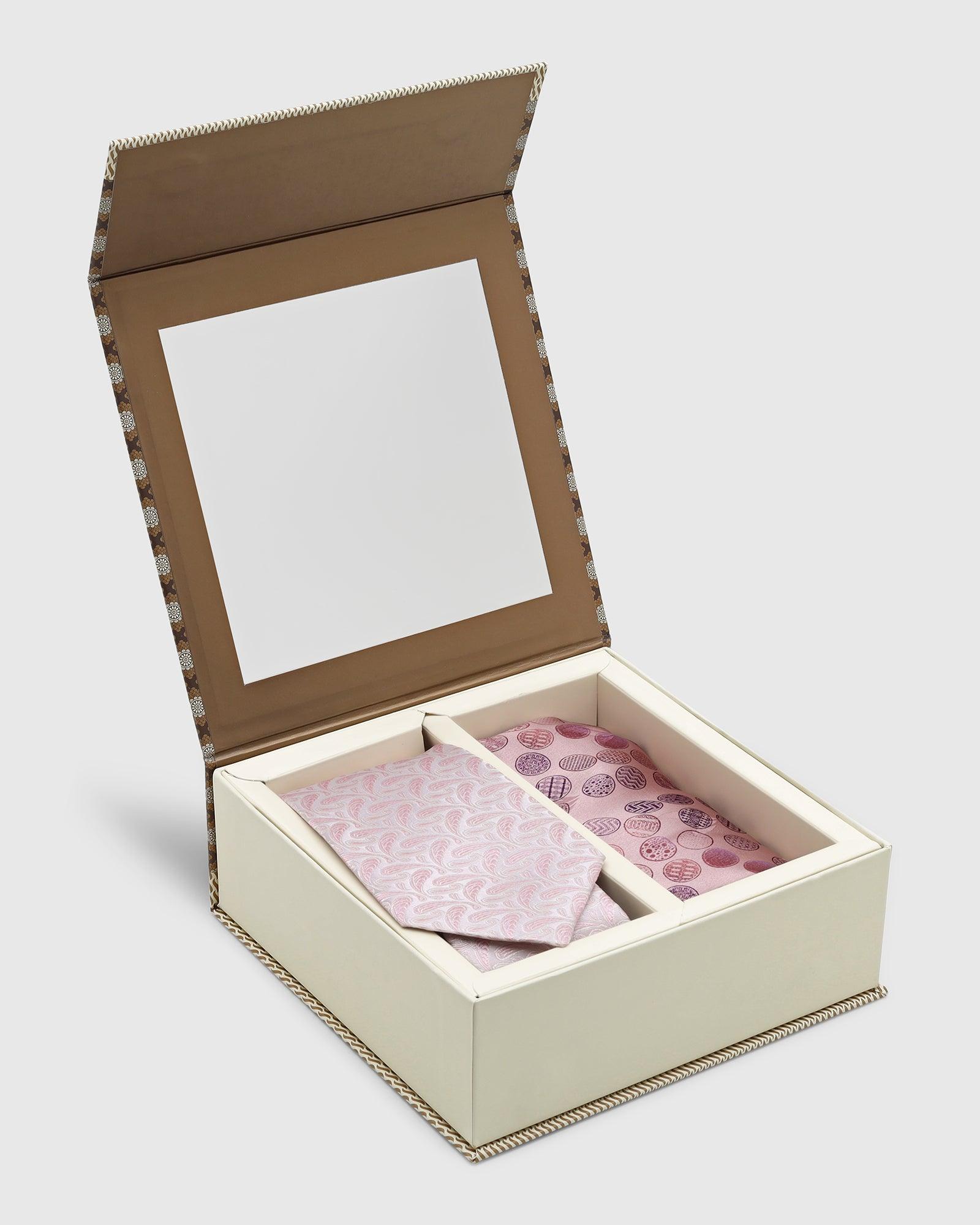 Boxed Combo Printed Tie And Pocket Square In Pink - Tang - Blackberrys