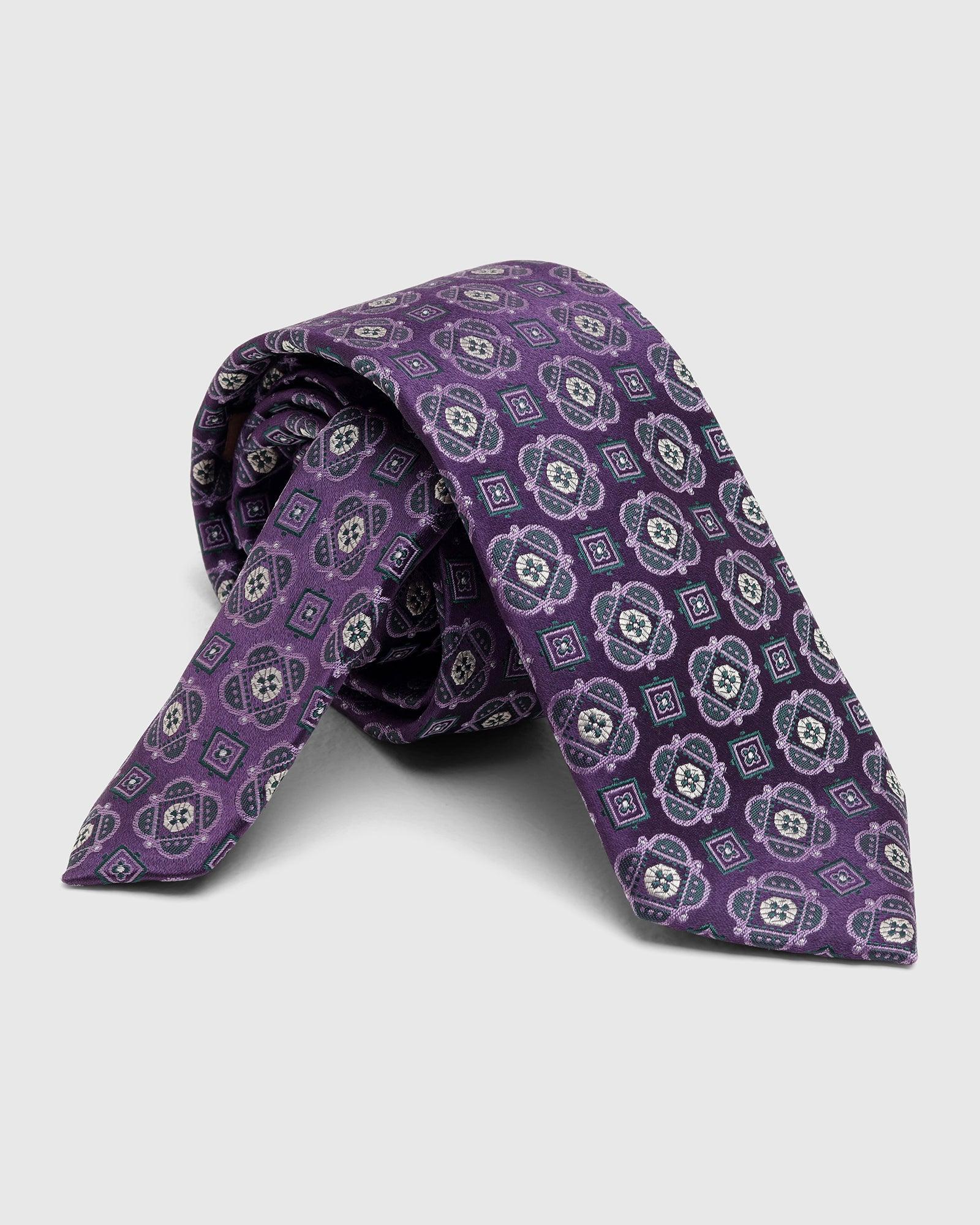 Boxed Combo Printed Tie With Pocket Square And Cufflink In Purple - Taran - Blackberrys