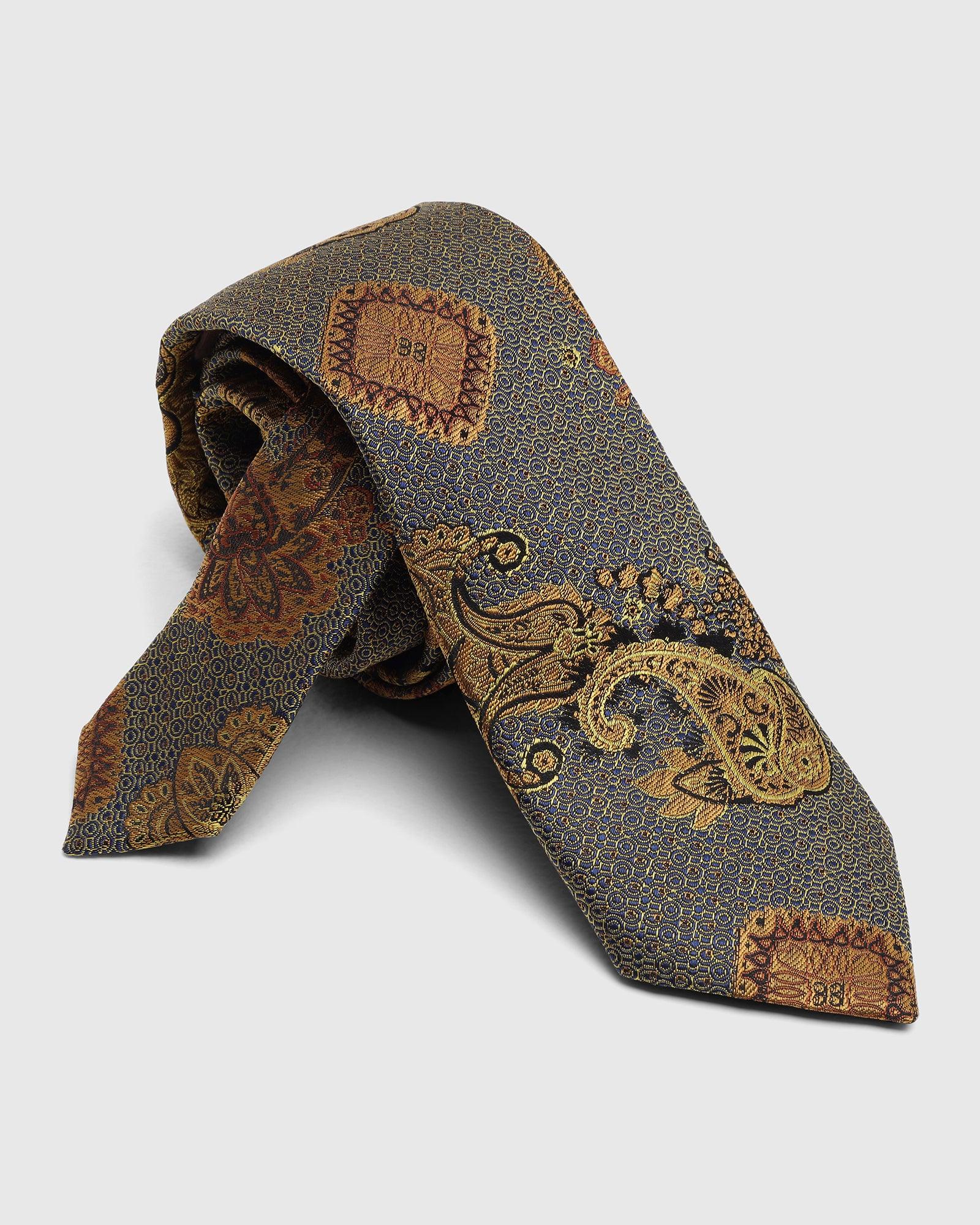 Boxed Combo Printed Tie With Pocket Square And Cufflink In Yellow - Tarmaric - Blackberrys