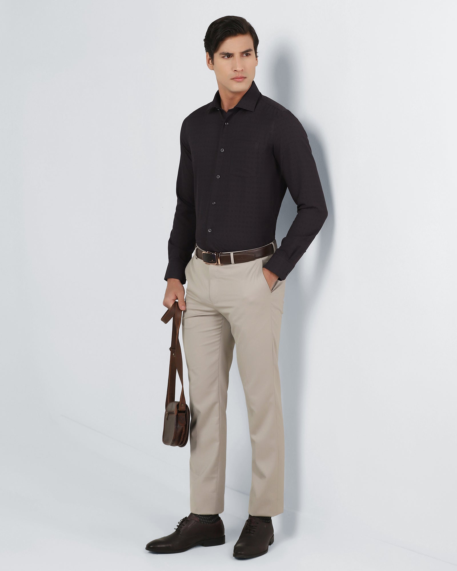 Brown Non Iron Textured Shirt - Reform E