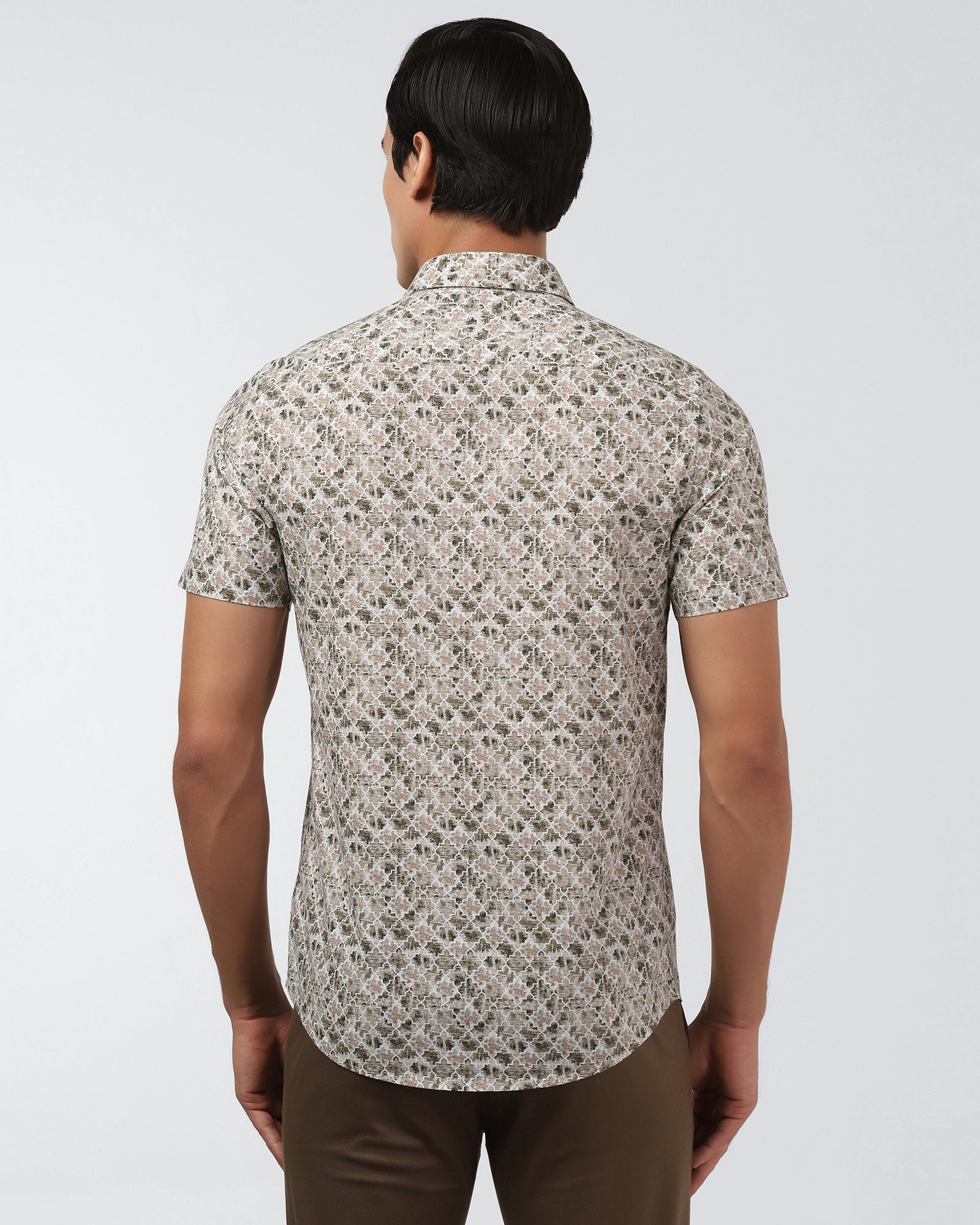 Brown Half Sleeve Printed Shirt - Melod
