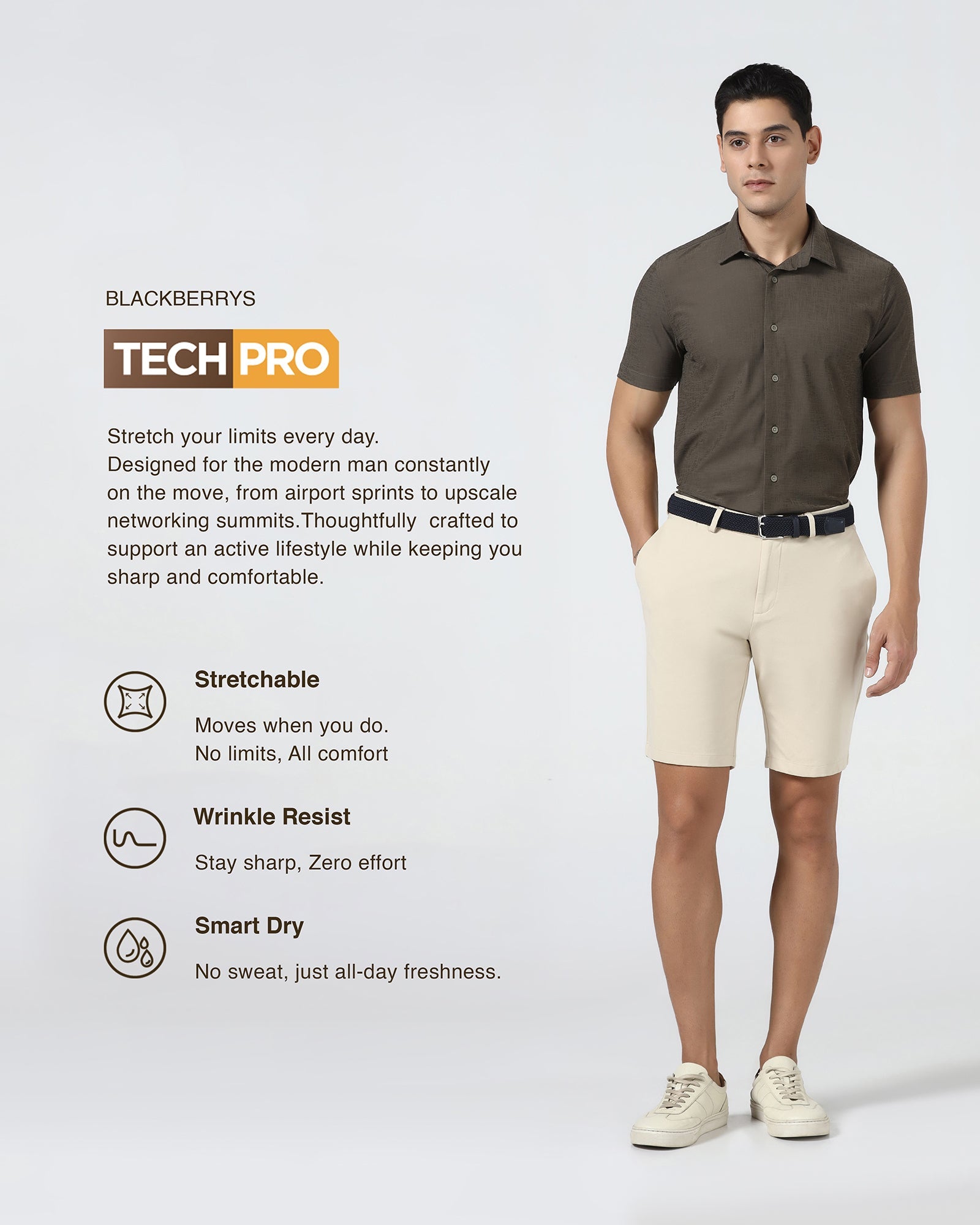 Brown Half Sleeve TechPro Jacquard Shirt - Cruise