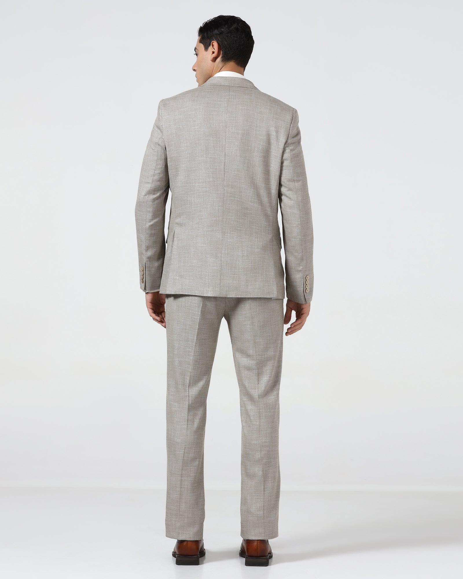 Brown Three Piece Textured Suit - Dayle