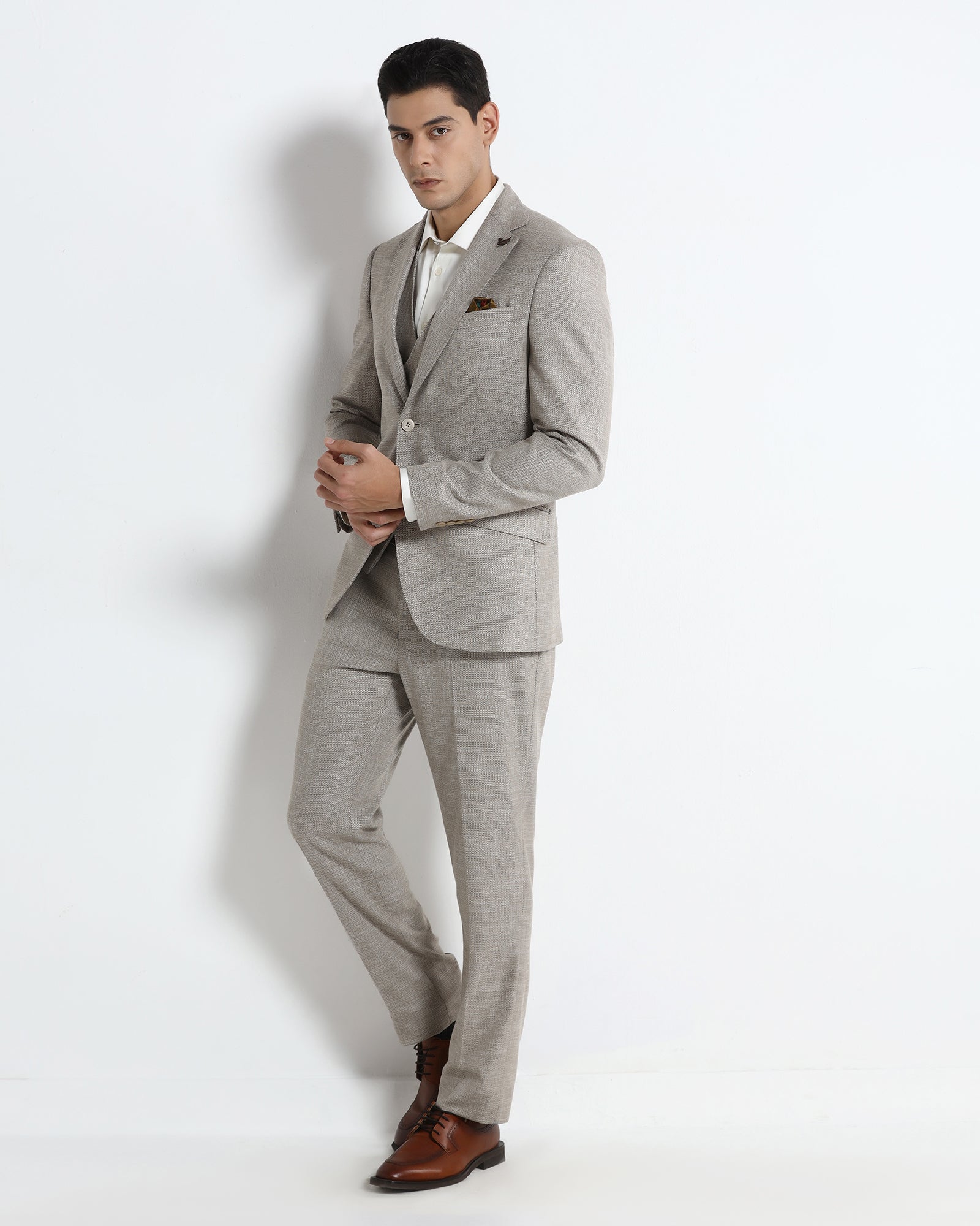 Brown Three Piece Textured Suit - Dayle