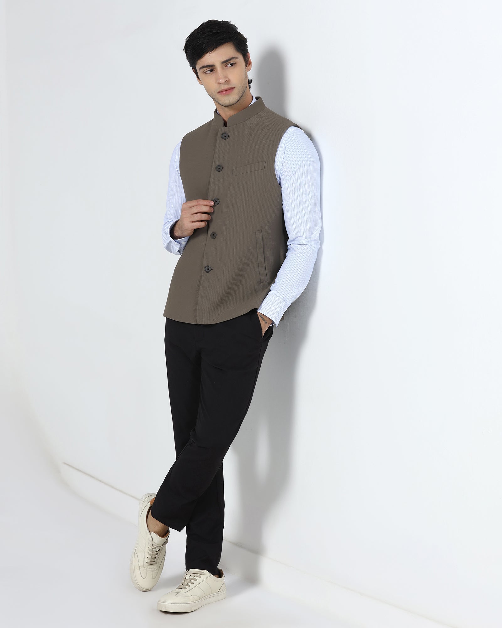 Brown Bandhgala TechPro Textured Waistcoat - Marcelo