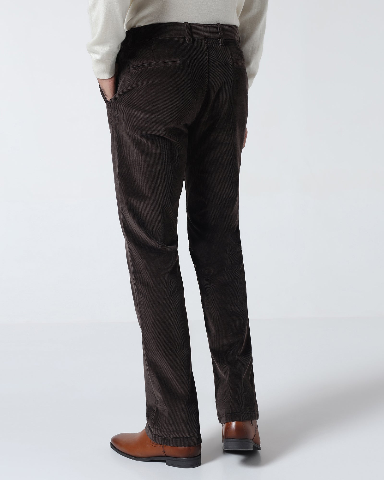 Brown Corduroy Solid Khakis - Magne