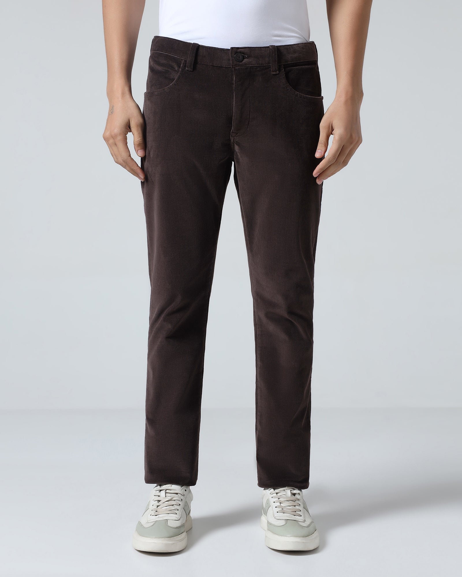 Brown Corduroy Solid Khakis - Magne