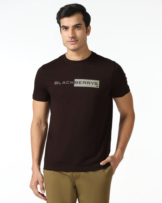 Brown Crew Neck Solid T-Shirt - Ram