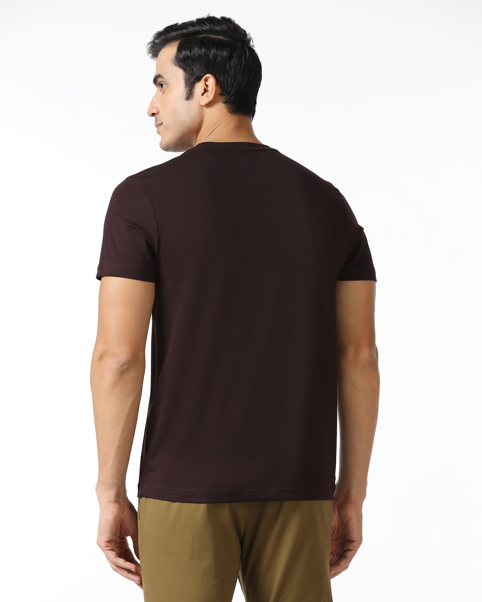 Brown Crew Neck Solid T-Shirt - Ram