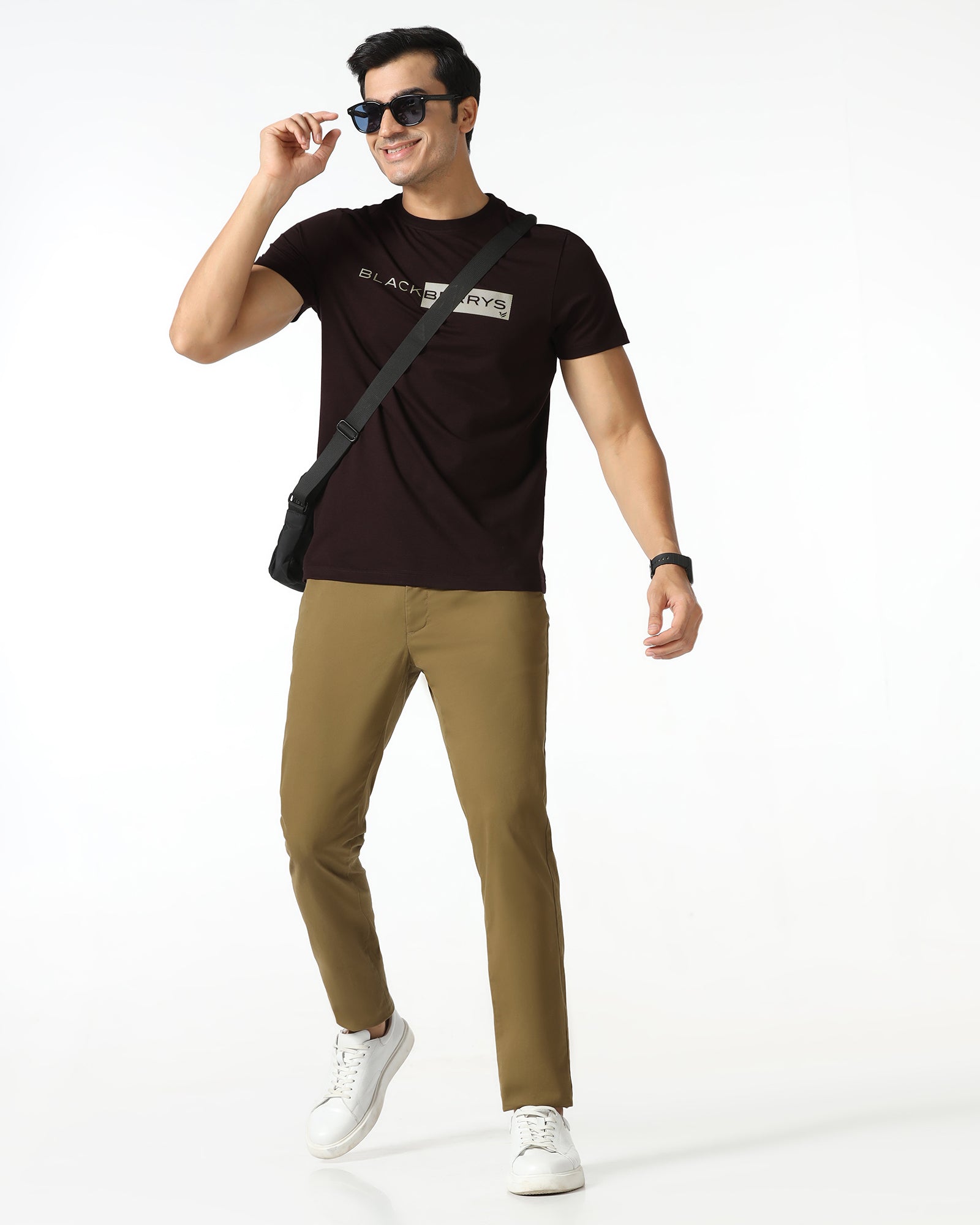 Brown Crew Neck Solid T-Shirt - Ram