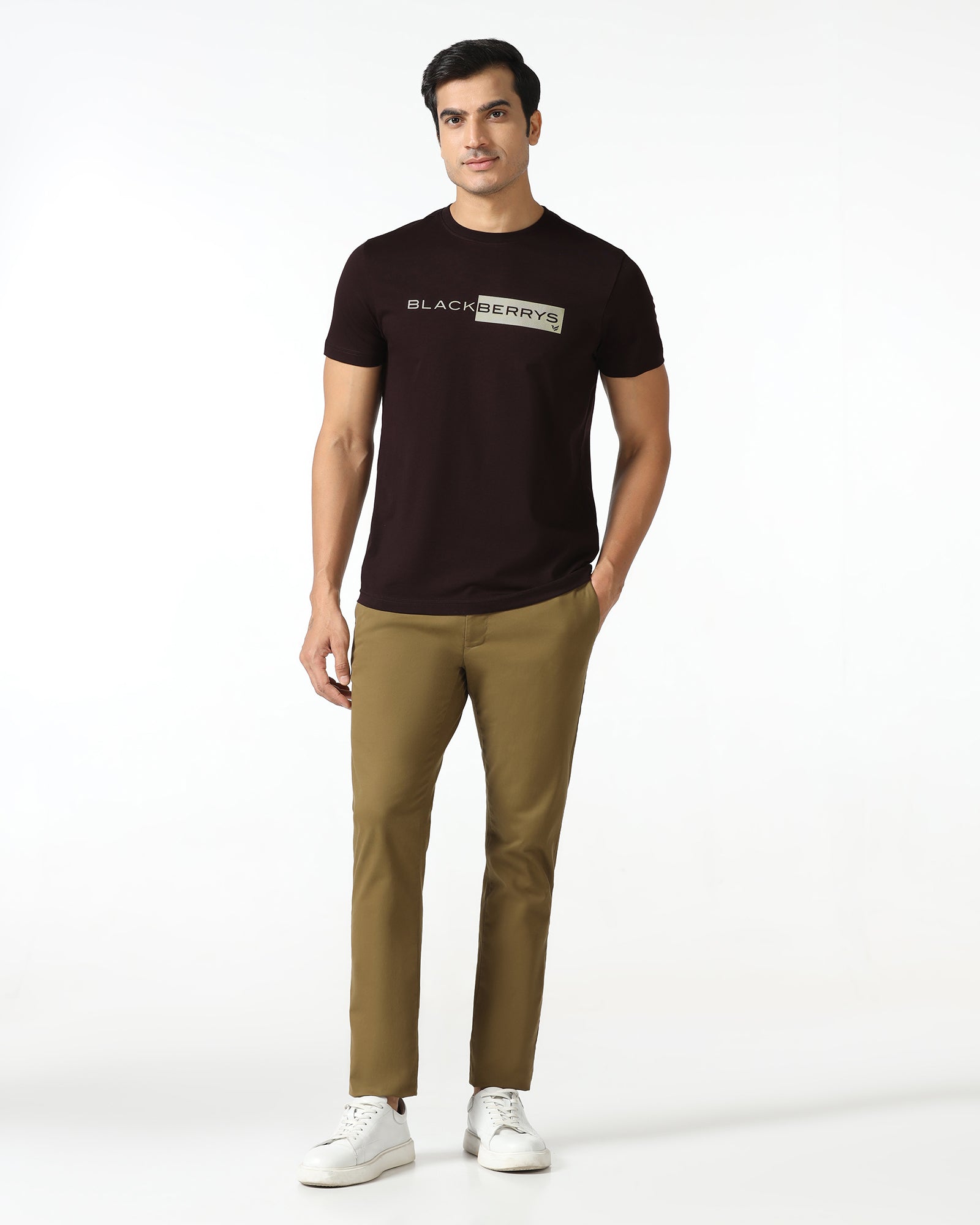 Brown Crew Neck Solid T-Shirt - Ram