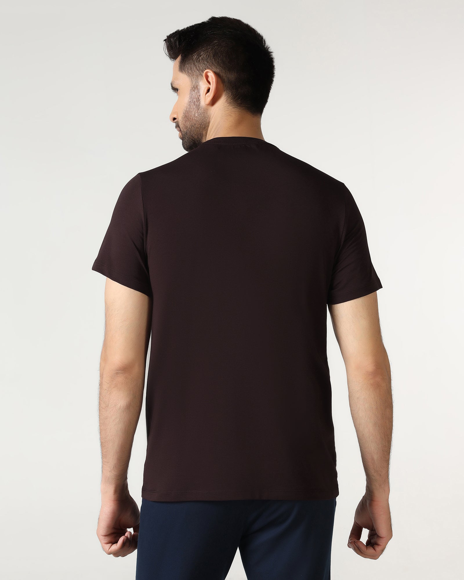 Brown Crew Neck Solid T-Shirt - Rise