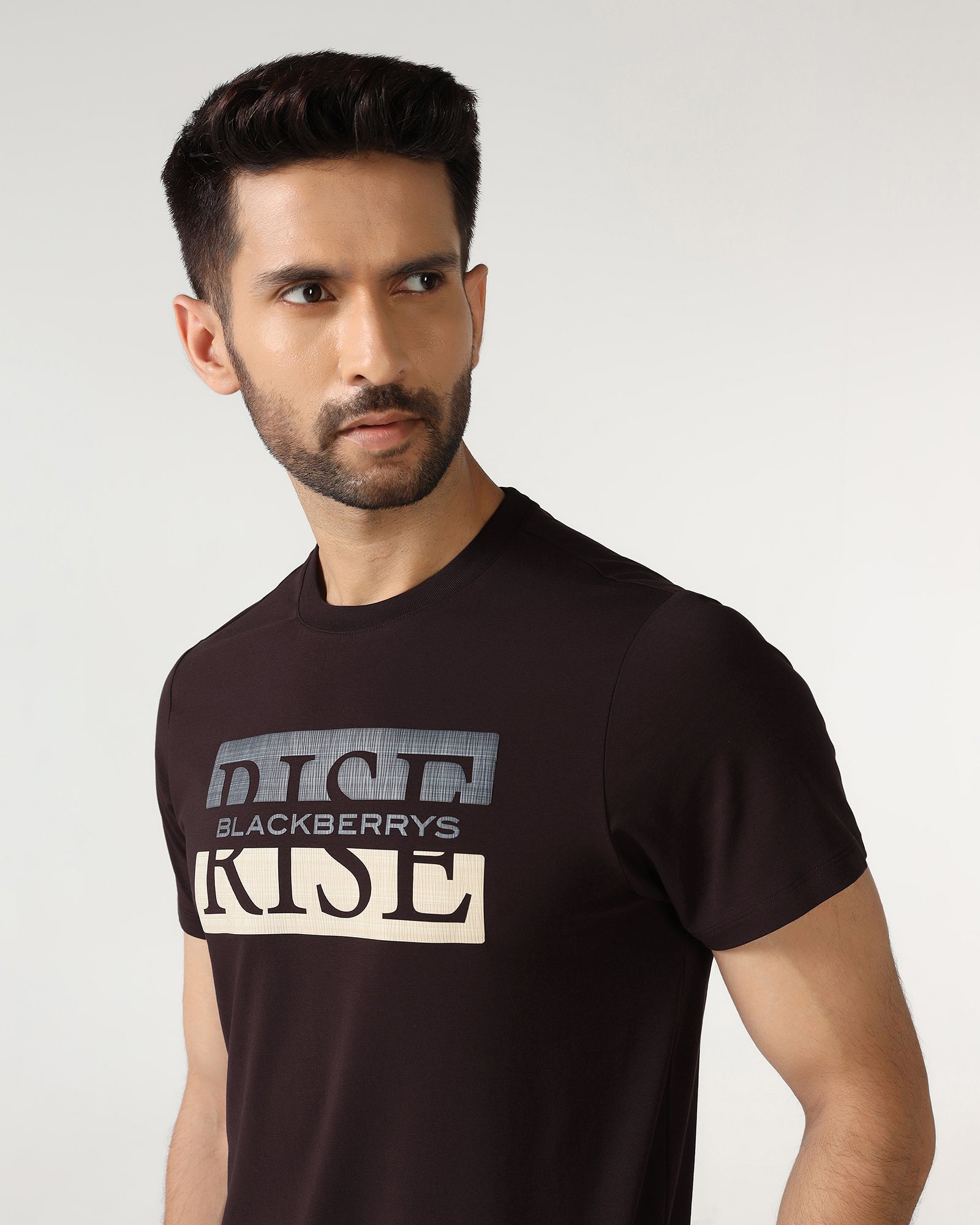 Brown Crew Neck Solid T-Shirt - Rise