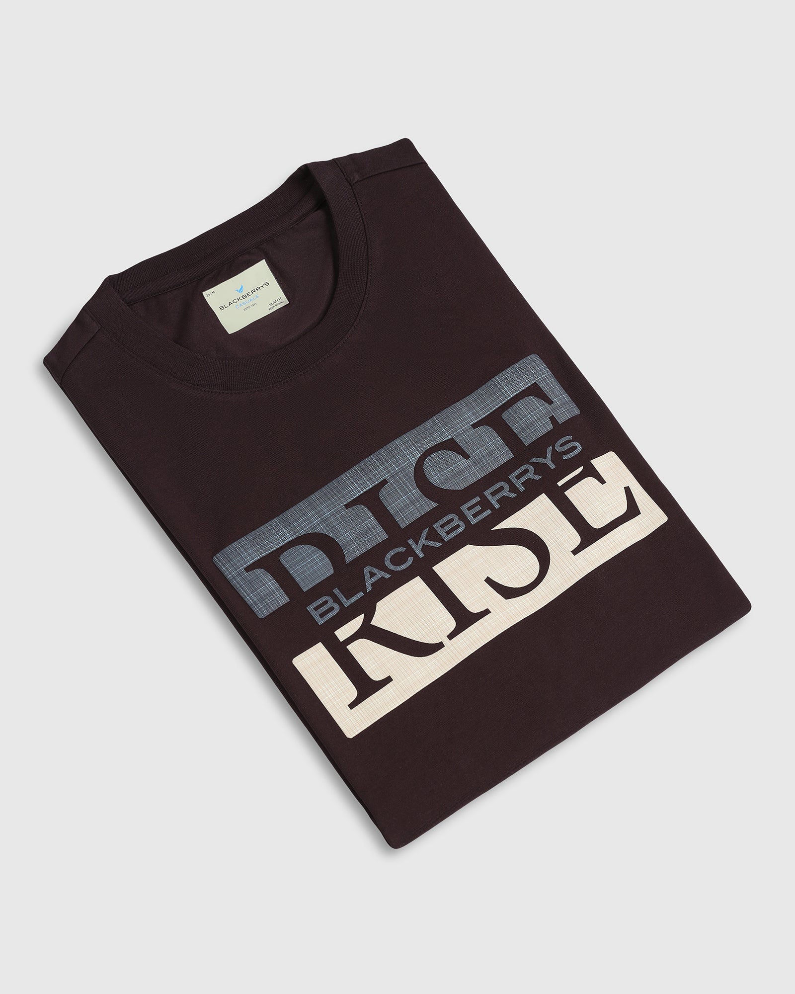 Brown Crew Neck Solid T-Shirt - Rise