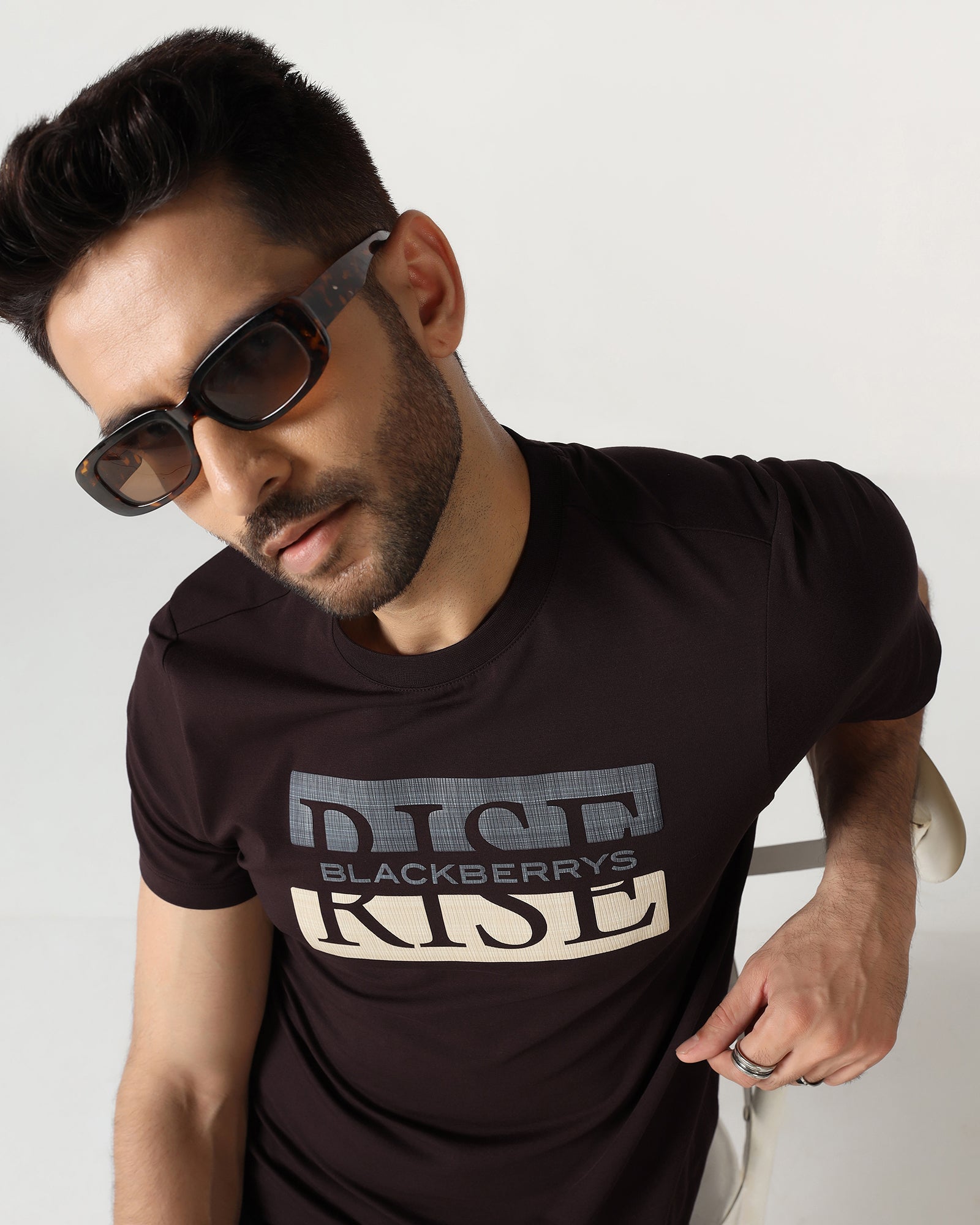 Brown Crew Neck Solid T-Shirt - Rise