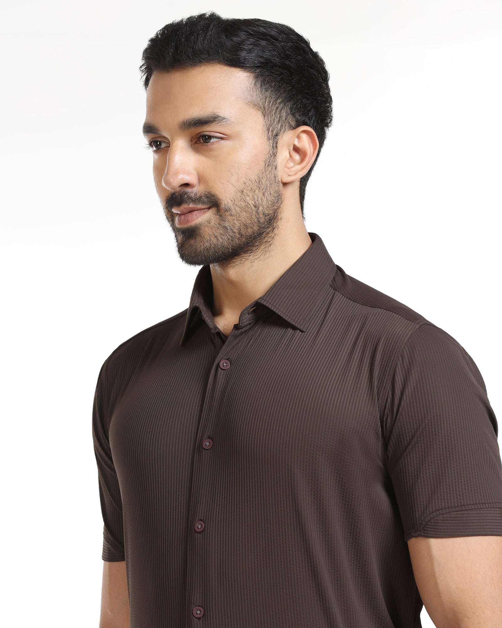 Brown Half Sleeve TechPro Stripe Shirt - Civil