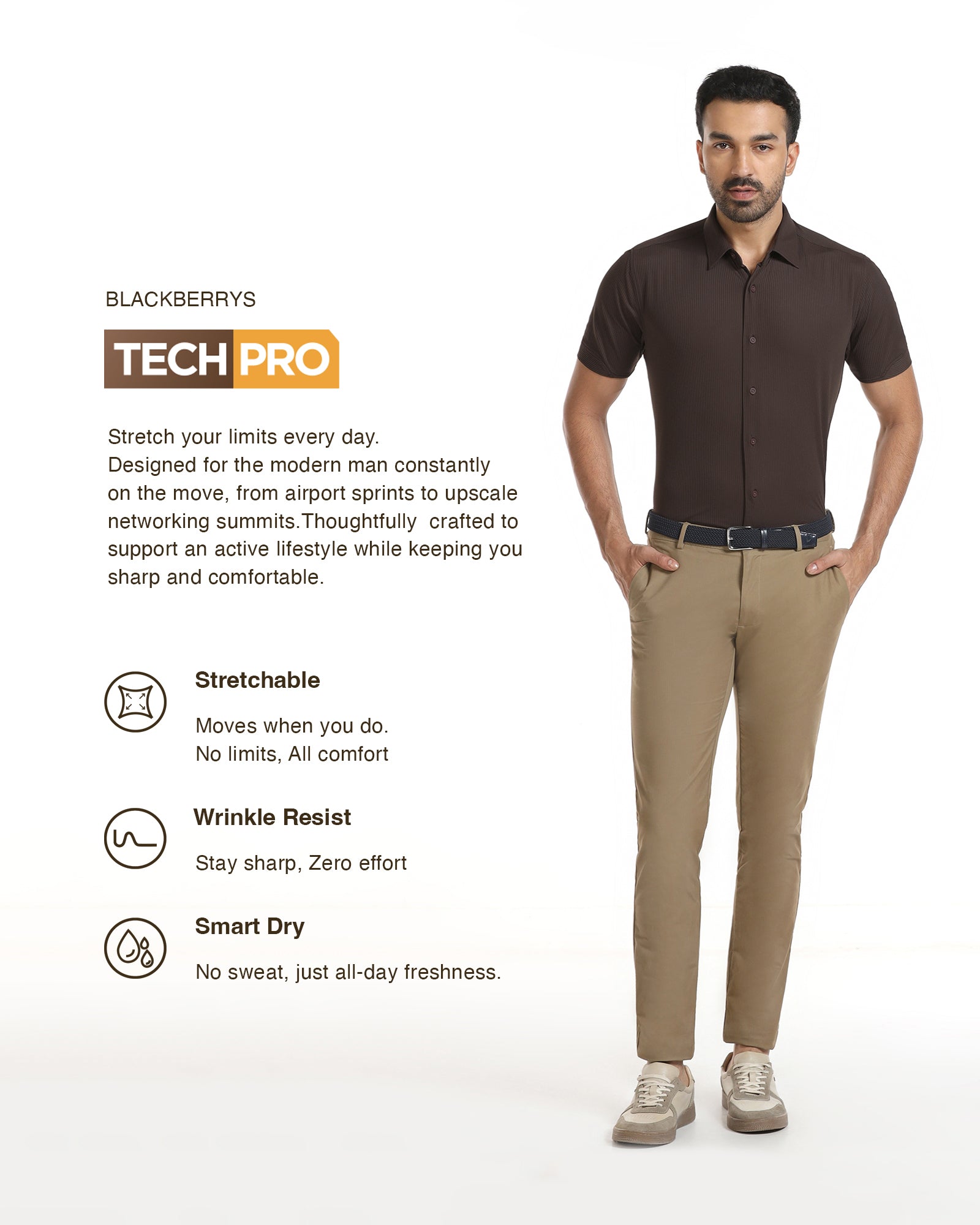 Brown Half Sleeve TechPro Stripe Shirt - Civil