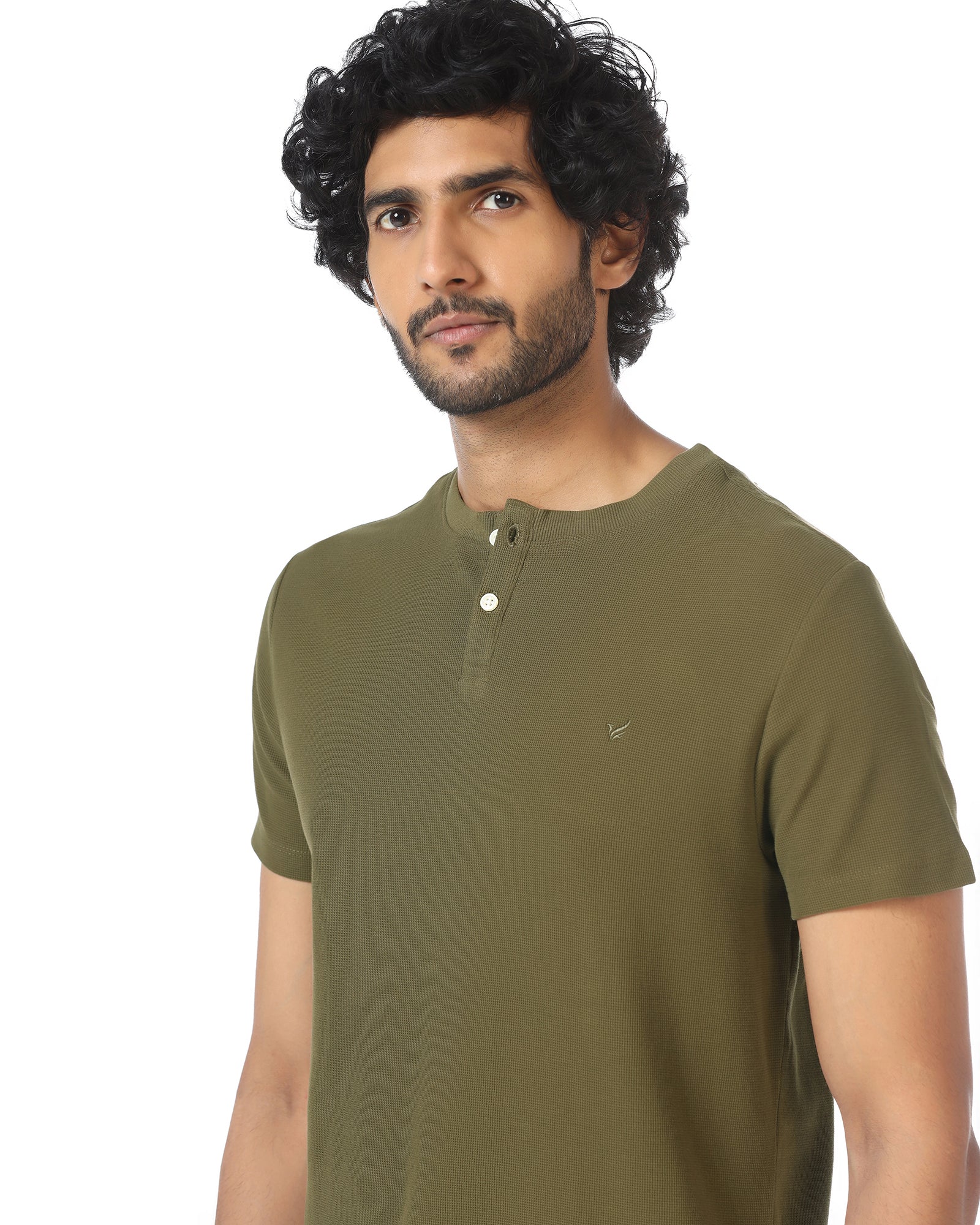 Brown Henley Collar Textured T-Shirt - Hann