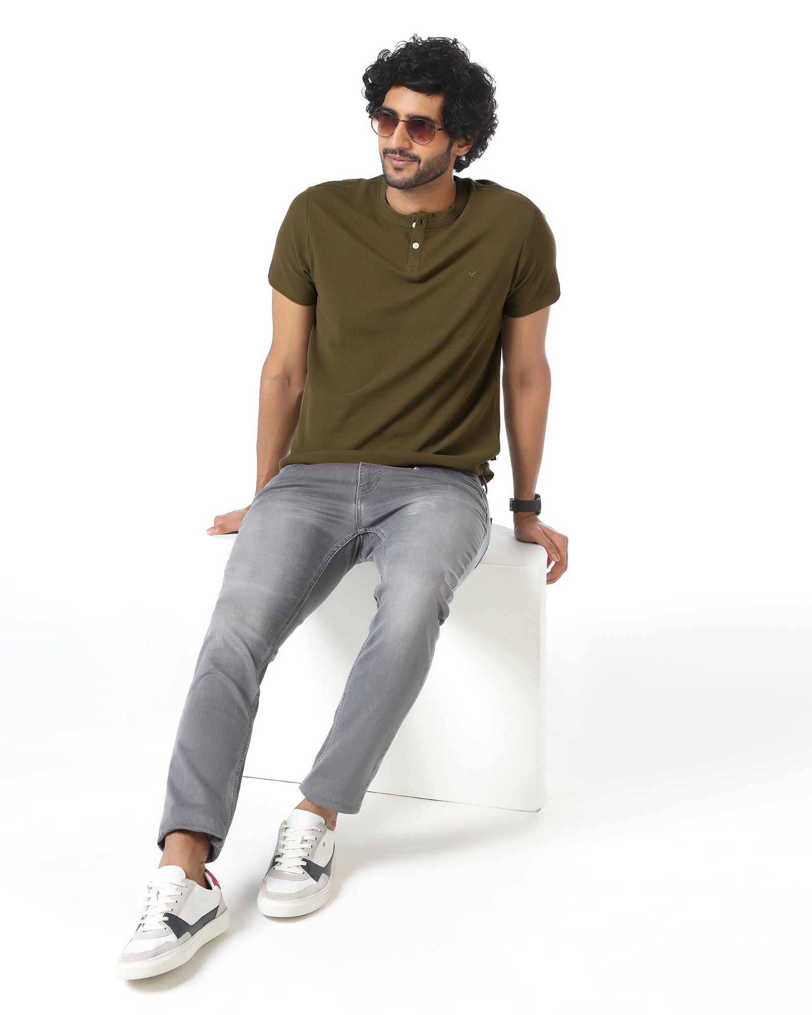 Brown Henley Collar Textured T-Shirt - Hann