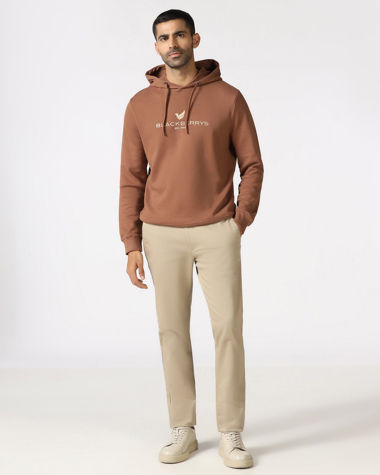 Brown Hoodie Solid Sweatshirt - Yen
