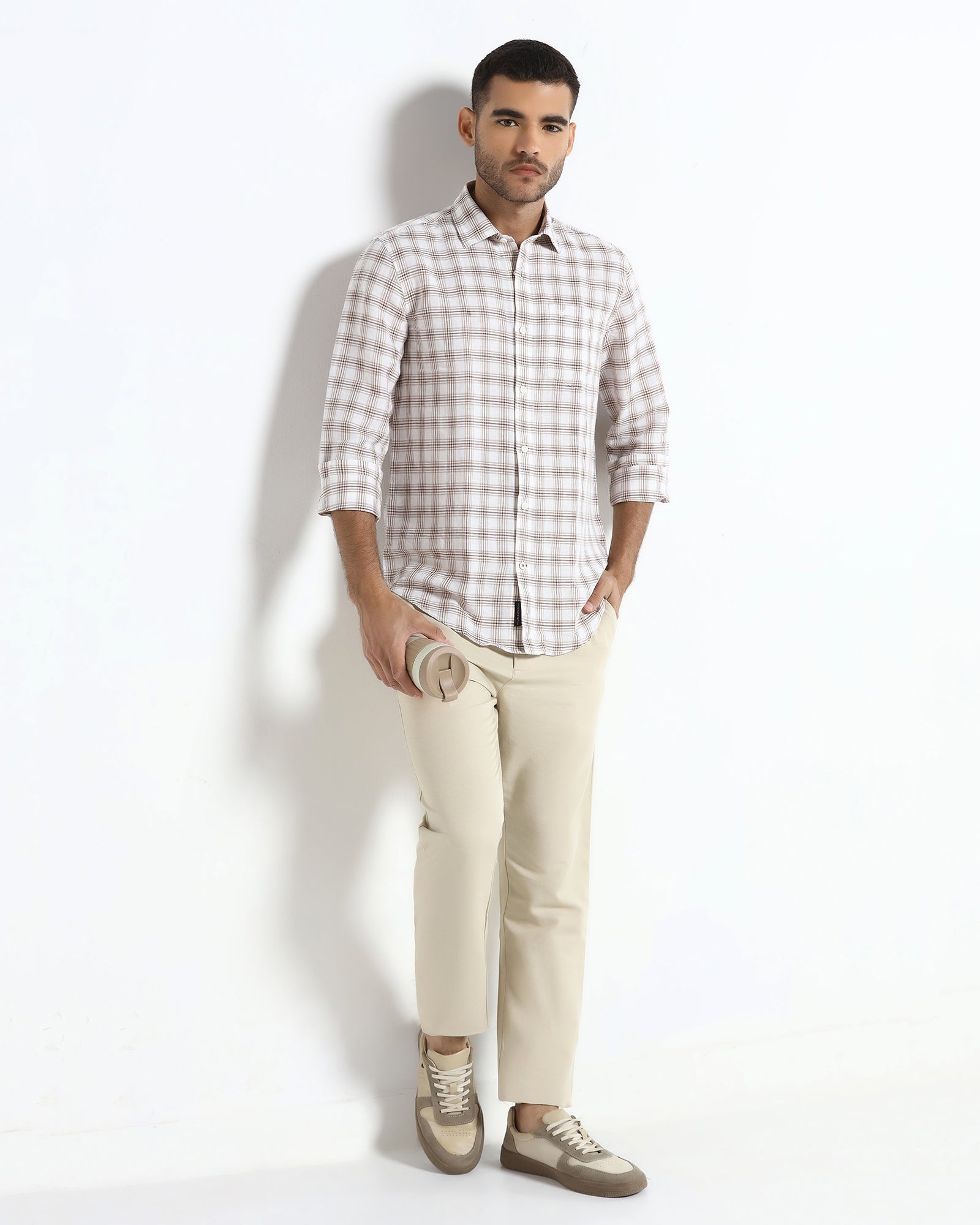 Brown Linen Check Shirt - Dravo
