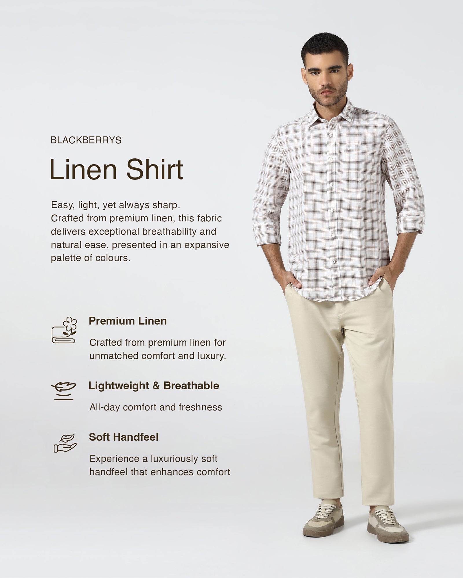 Brown Linen Check Shirt - Dravo