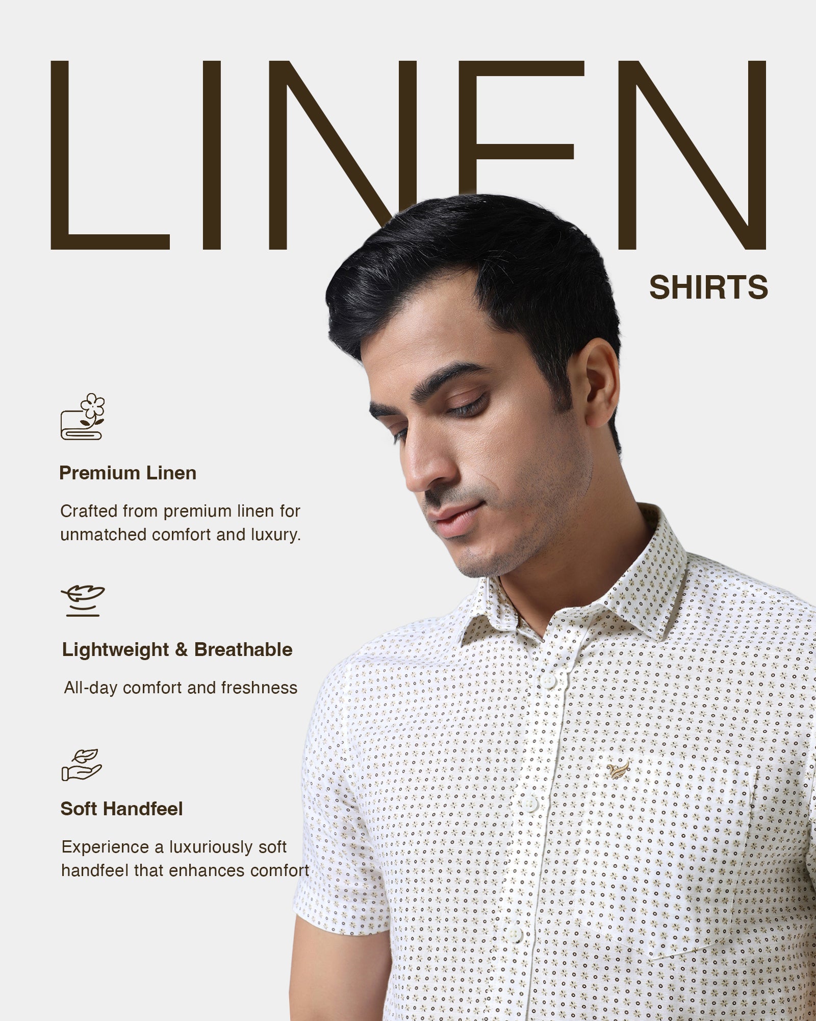 Brown Half Sleeve Linen Printed Shirt - Rogel