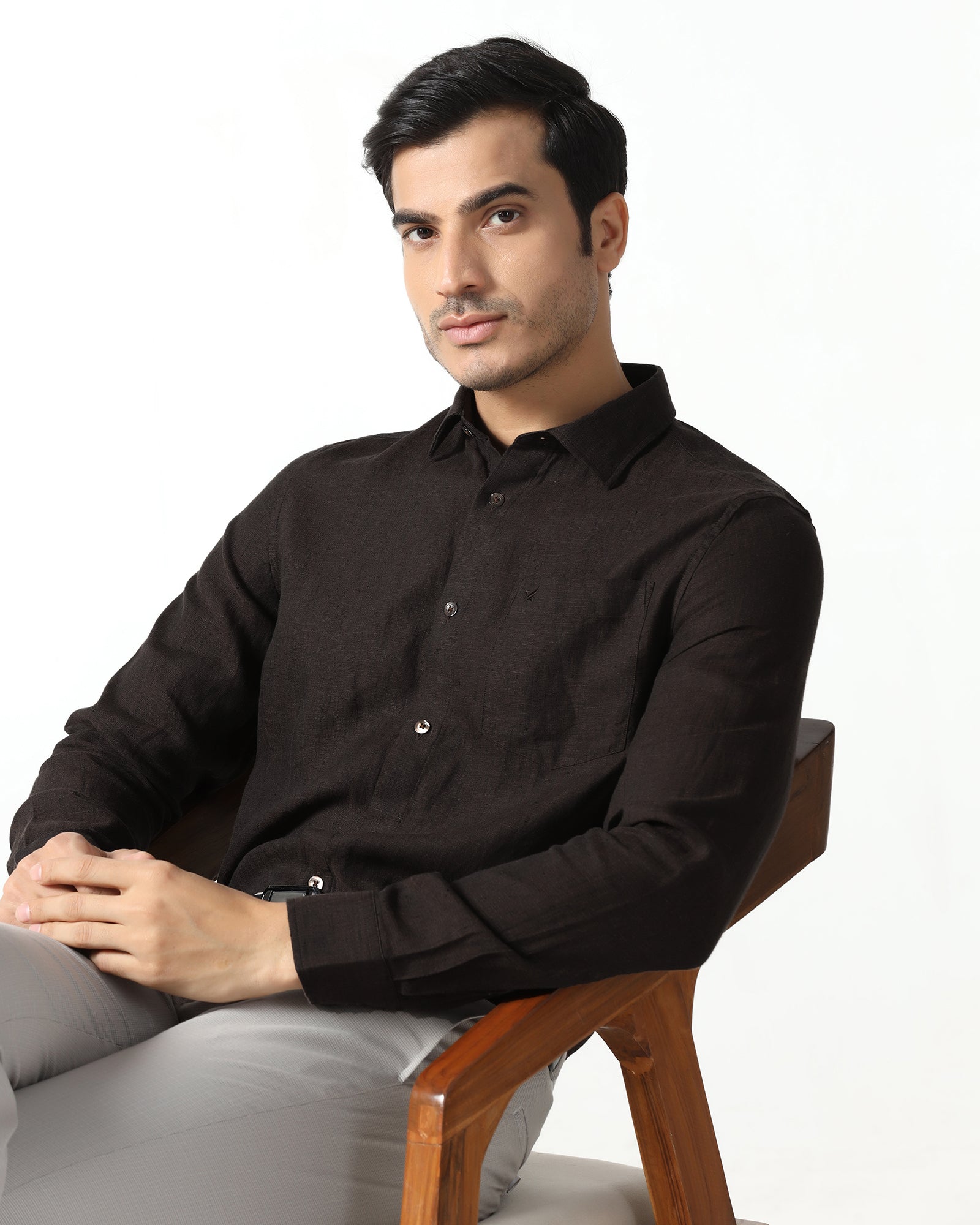 Brown Linen Solid Shirt - Bayek