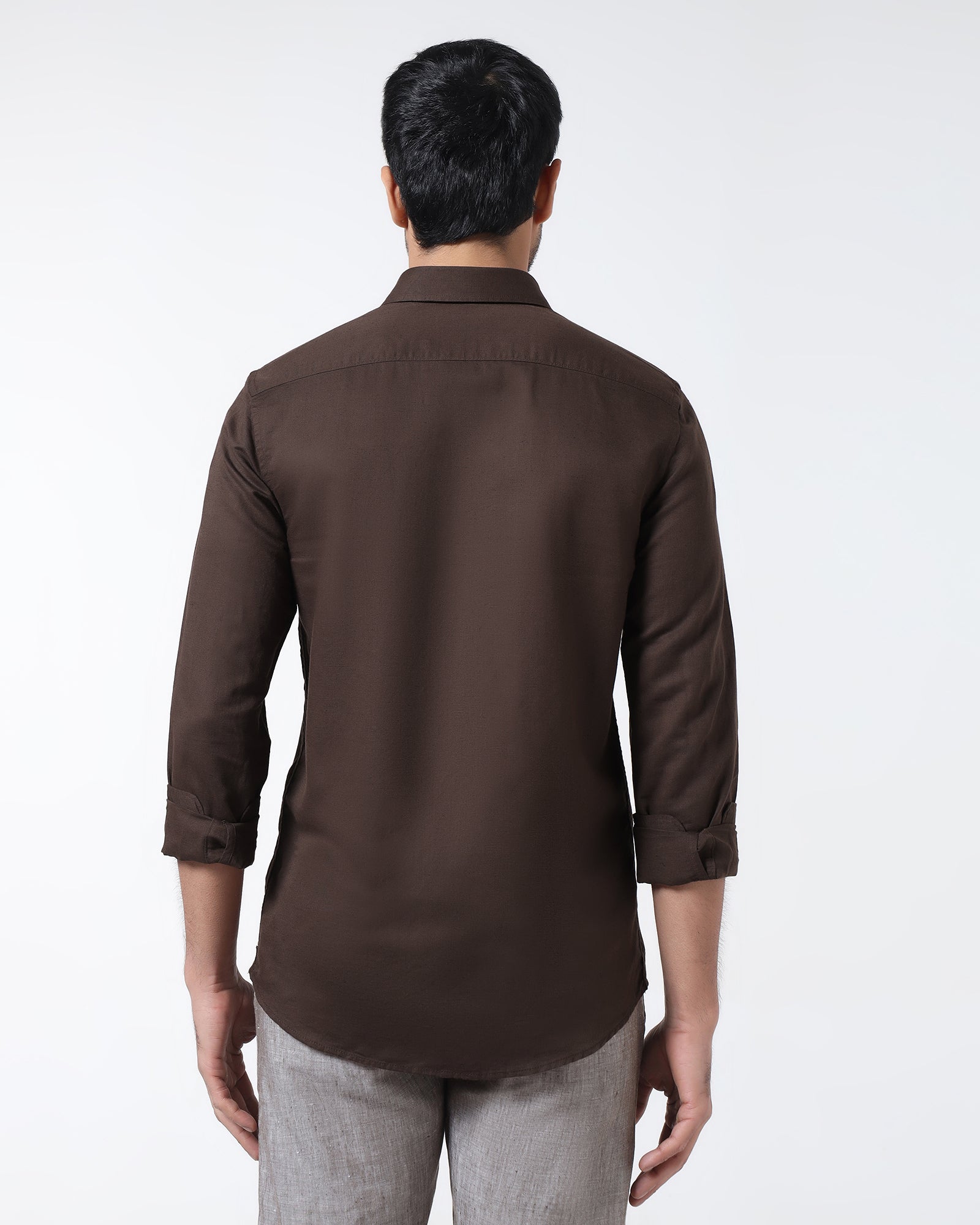 Brown Linen Solid Shirt - Cleo