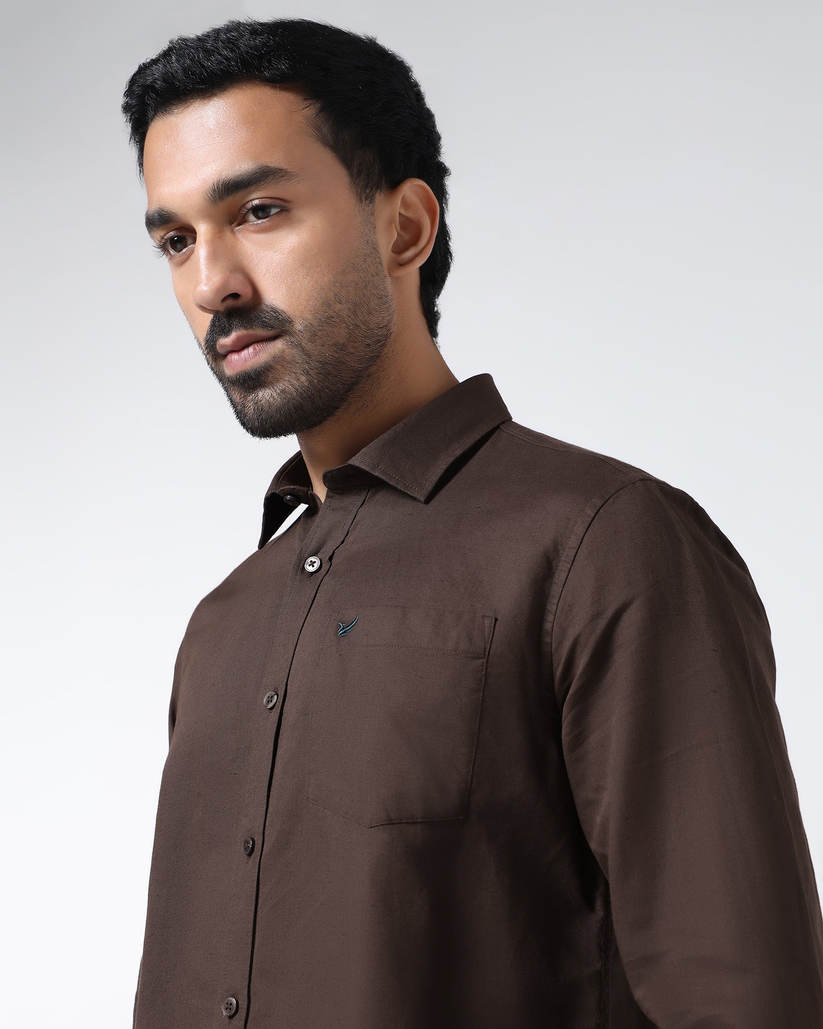 Brown Linen Solid Shirt - Cleo