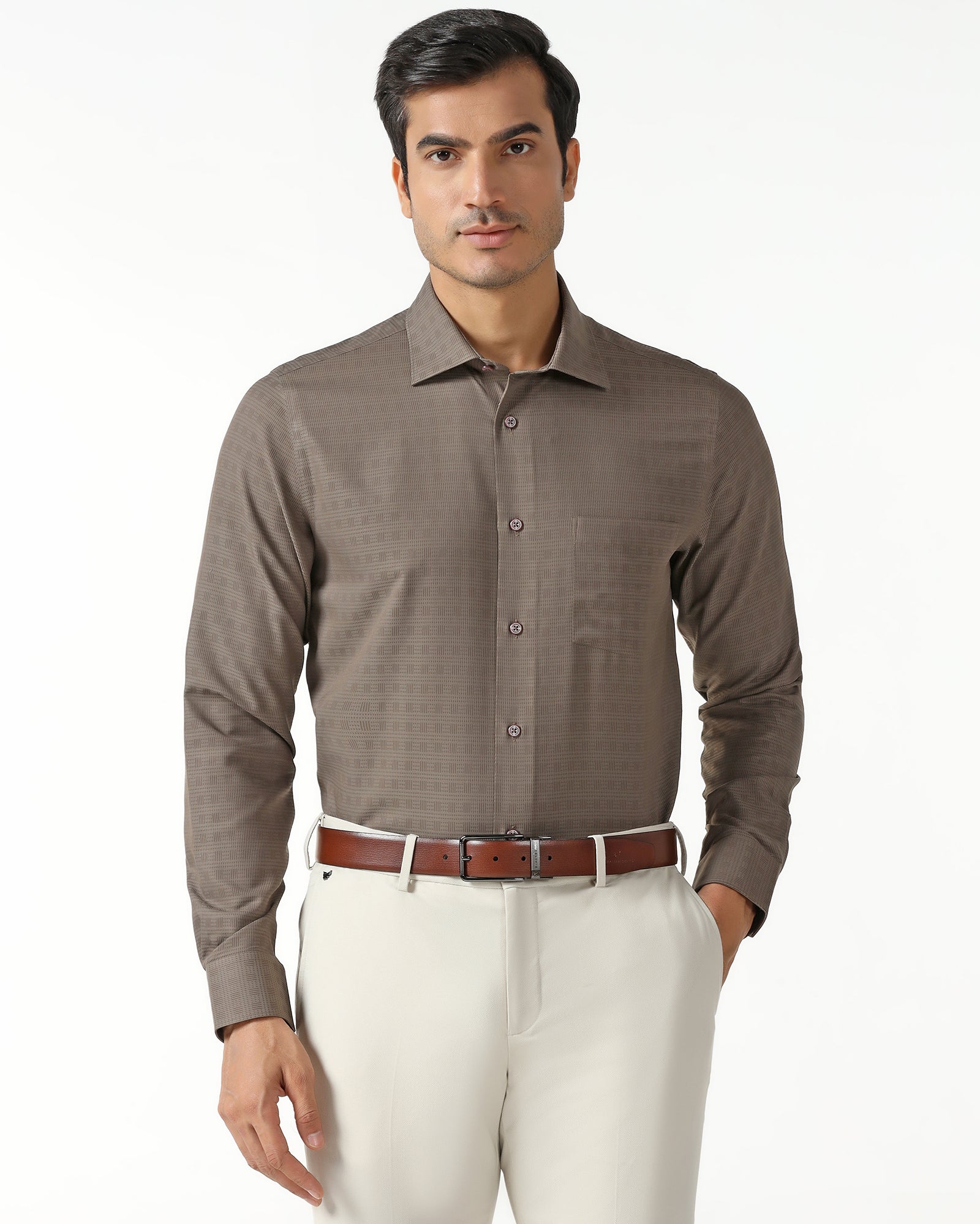 Brown Non Iron Textured Shirt - Reform