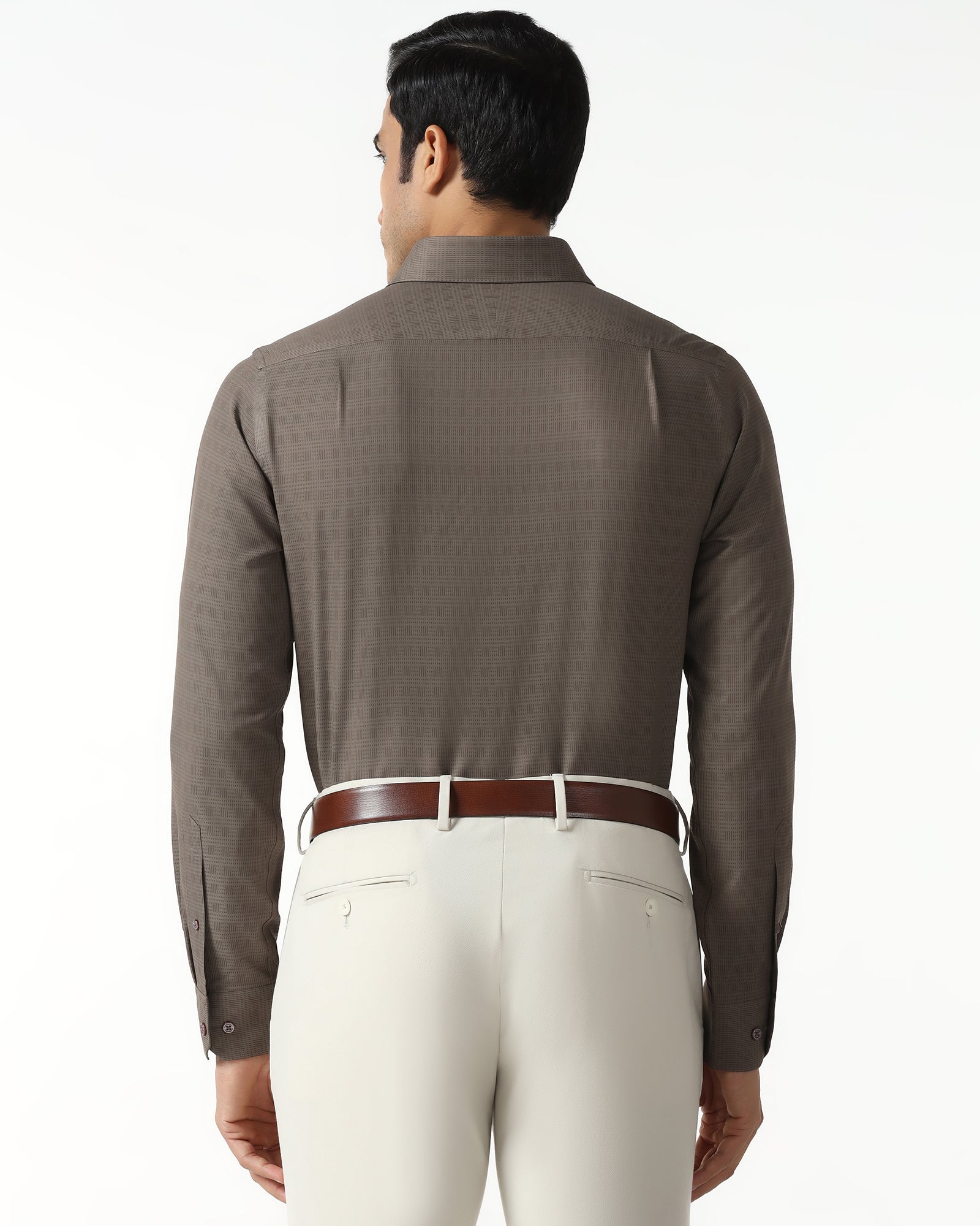 Brown Non Iron Textured Shirt - Reform